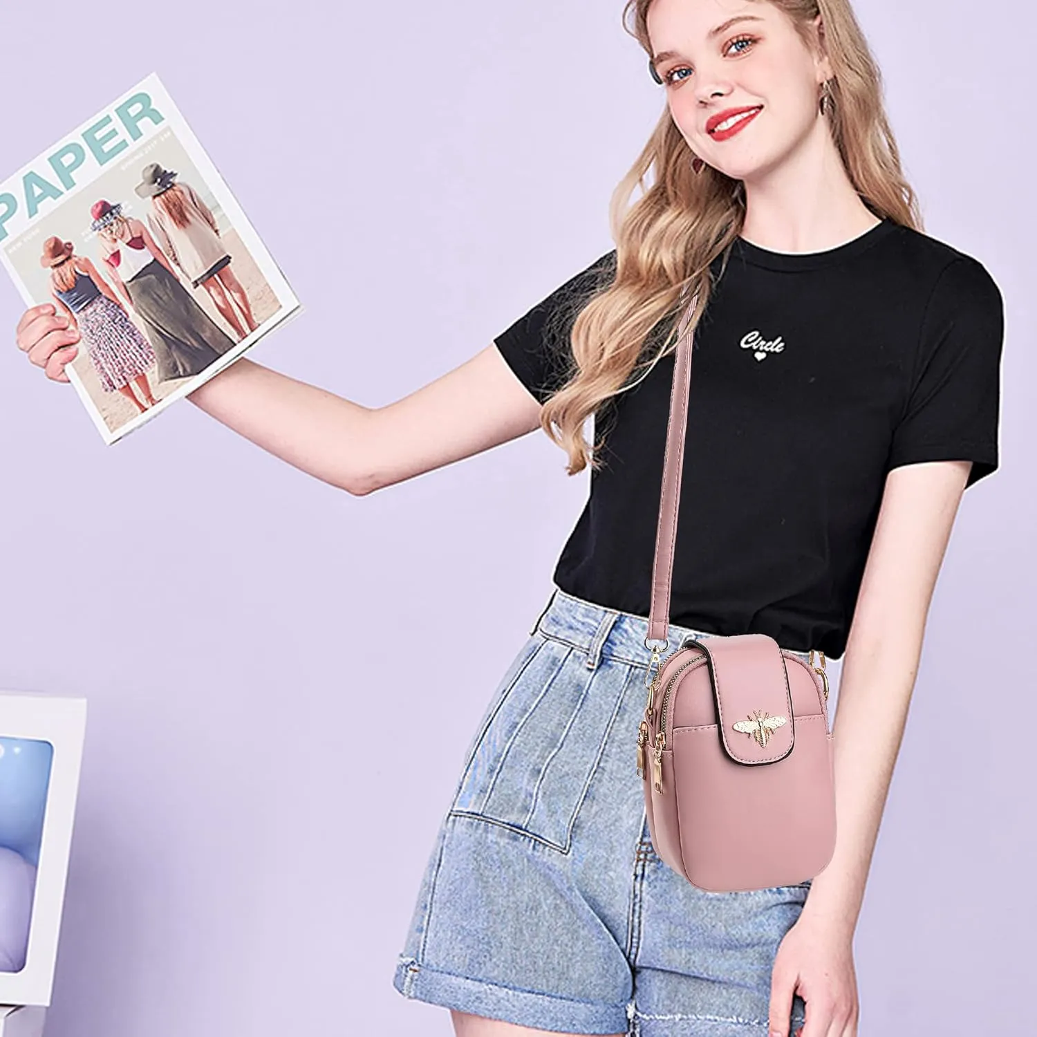 LoZoDo Small Crossbody Bags for Women Trendy Leather Purses and Handbags Designer Cell Phone Bag Wallet Purse with Wide Strap