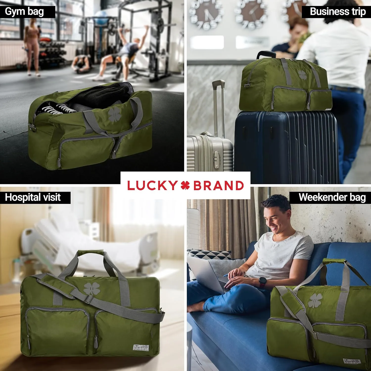 Lucky Travel Duffel Bags 115L, Gym Bag, Travel Bag & Large Duffle Bag for Men, Foldable Overnight Weekender Bags for Women & Men with Adjustable Shoulder Strap, Loden Green