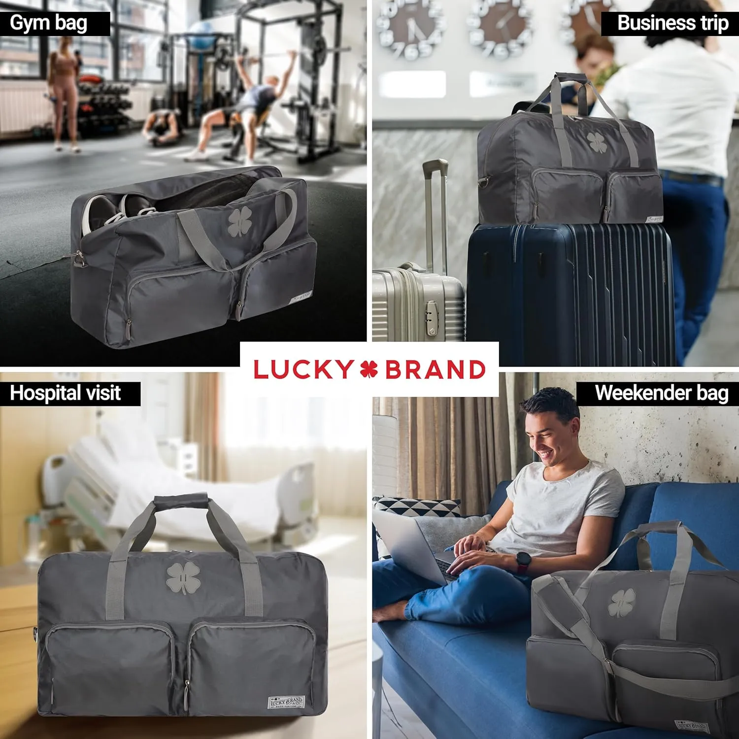 Lucky Travel Duffel Bags 40L, Gym Bag, Travel Bag & Large Duffle Bag for Men, Foldable Overnight Weekender Bags for Women & Men with Adjustable Shoulder Strap