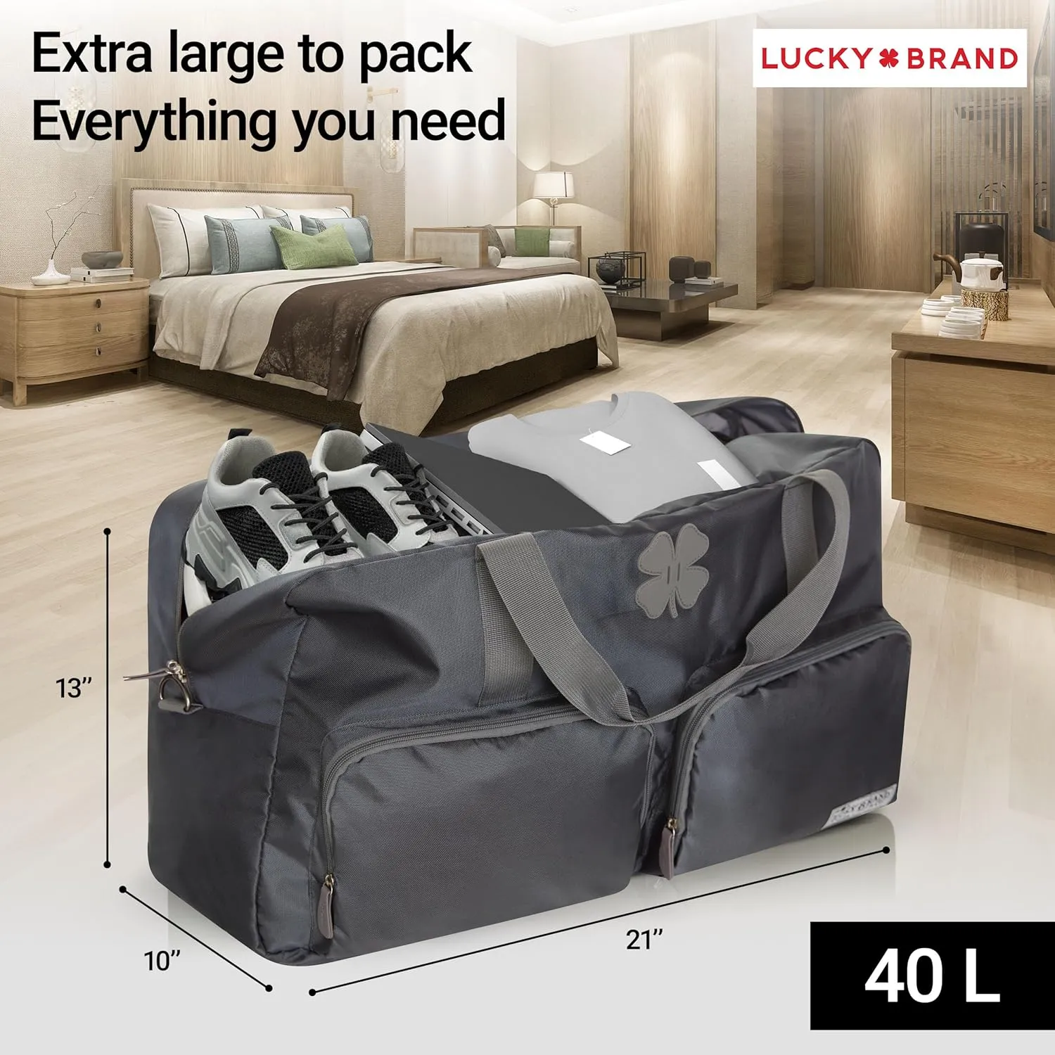 Lucky Travel Duffel Bags 40L, Gym Bag, Travel Bag & Large Duffle Bag for Men, Foldable Overnight Weekender Bags for Women & Men with Adjustable Shoulder Strap