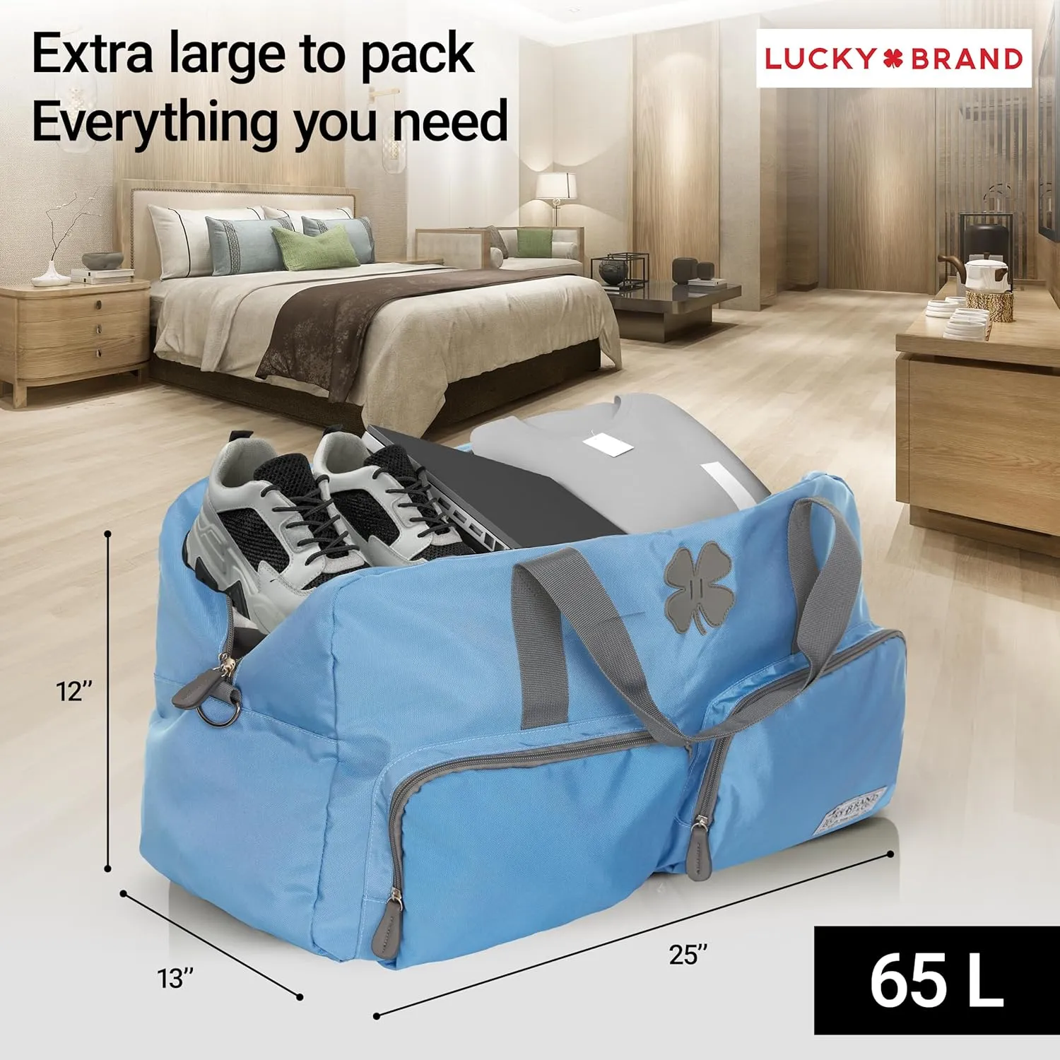 Lucky Travel Duffel Bags 65L, Gym Bag, Travel Bag & Large Duffle Bag for Men, Foldable Overnight Weekender Bags for Women & Men with Adjustable Shoulder Strap,