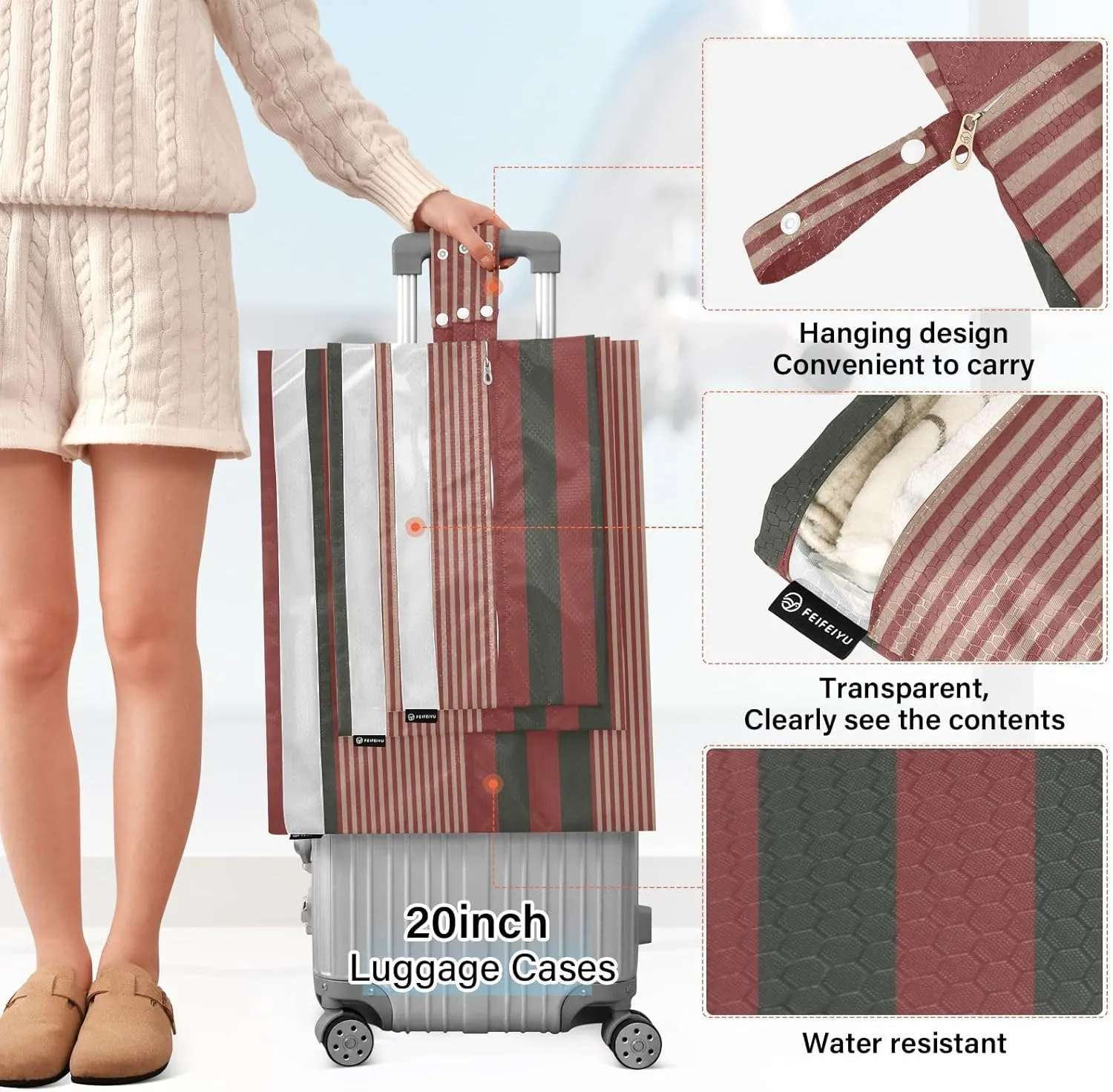 Luggage Space Saver, Organizadores De Maletas Para, Christmas Striped, With Zipper, 3 Set Travel Packing Cubes For Suitcases, Garment Bag Closet Storage