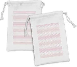 Lunarable Blush Pink Fabric Pouch Set of 2, Continuous Gradient Pastel Tone Thin Thick Lines on Plain Backdrop, Small Drawstring Bag for Toiletries Masks and Favors, 9" x 6", White Pale Eggshell Rose