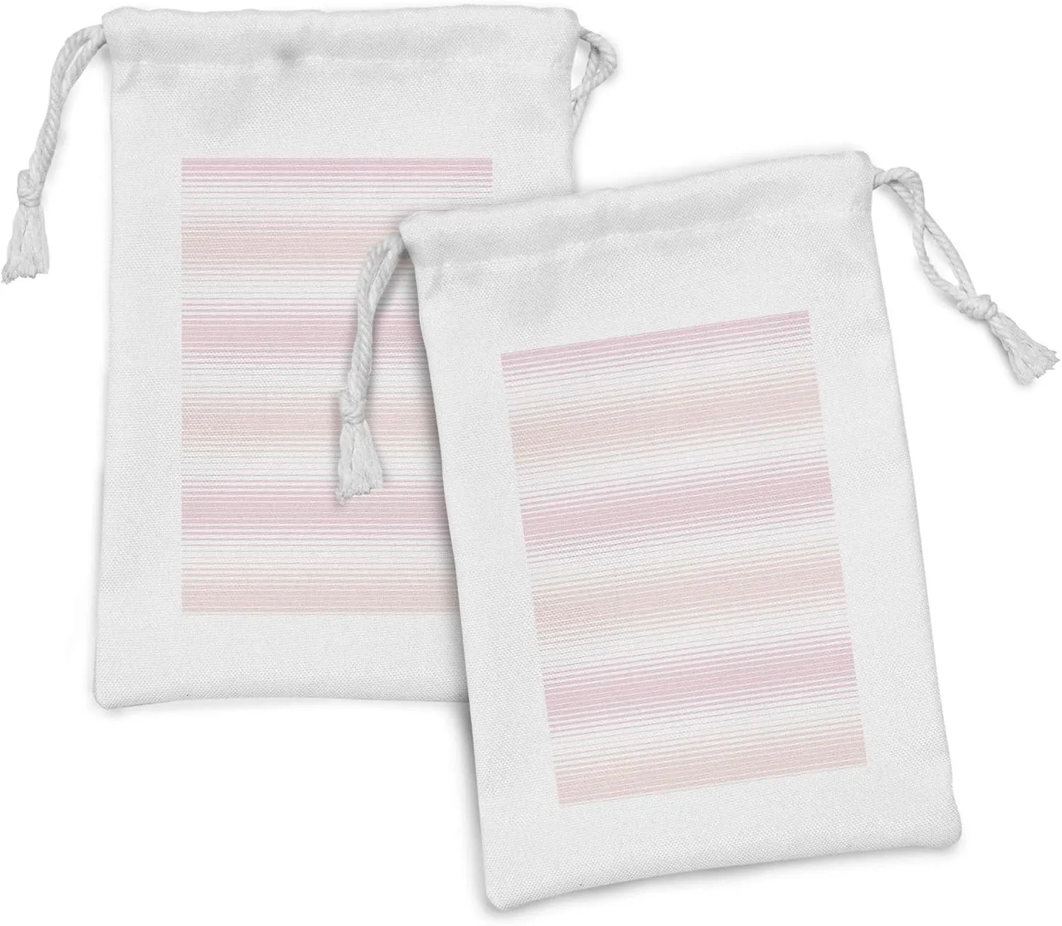 Lunarable Blush Pink Fabric Pouch Set of 2, Continuous Gradient Pastel Tone Thin Thick Lines on Plain Backdrop, Small Drawstring Bag for Toiletries Masks and Favors, 9" x 6", White Pale Eggshell Rose