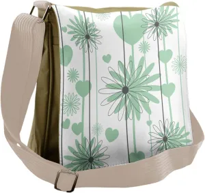 Lunarable Hearts Messenger Bag, Floral Composition Stems, Unisex Cross-body