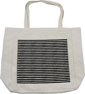Lunarable White Shopping Bag, Stroke Style Horizontal Grunge Lines Modernistic Striped Illustration, Eco-Friendly Reusable Bag for Groceries Beach and More, 15.5" X 14.5", Cream