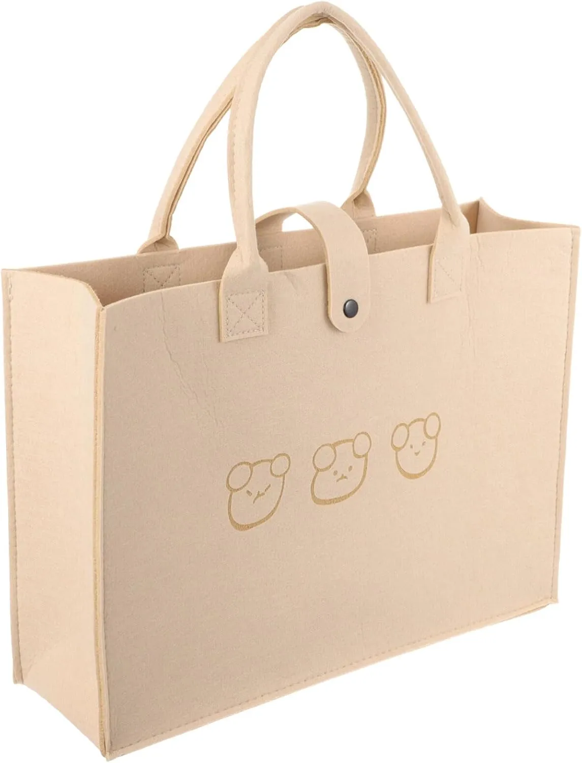 Luxshiny Minimalist Tote Bag Felt Shopping Bags Reusable Grocery Bags Cute Bear Handbag Farmhouse Shoulder Bag Bottle Wine