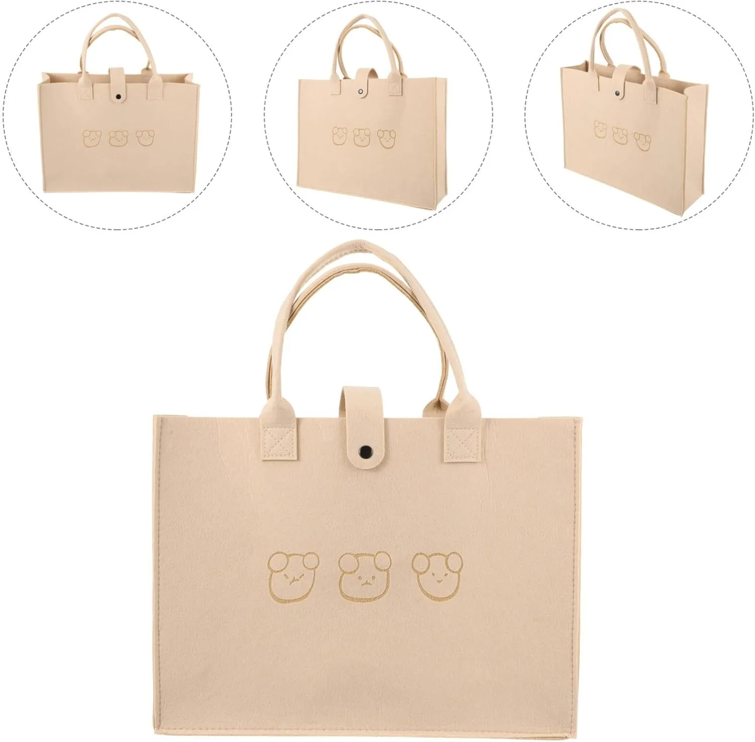 Luxshiny Minimalist Tote Bag Felt Shopping Bags Reusable Grocery Bags Cute Bear Handbag Farmhouse Shoulder Bag Bottle Wine