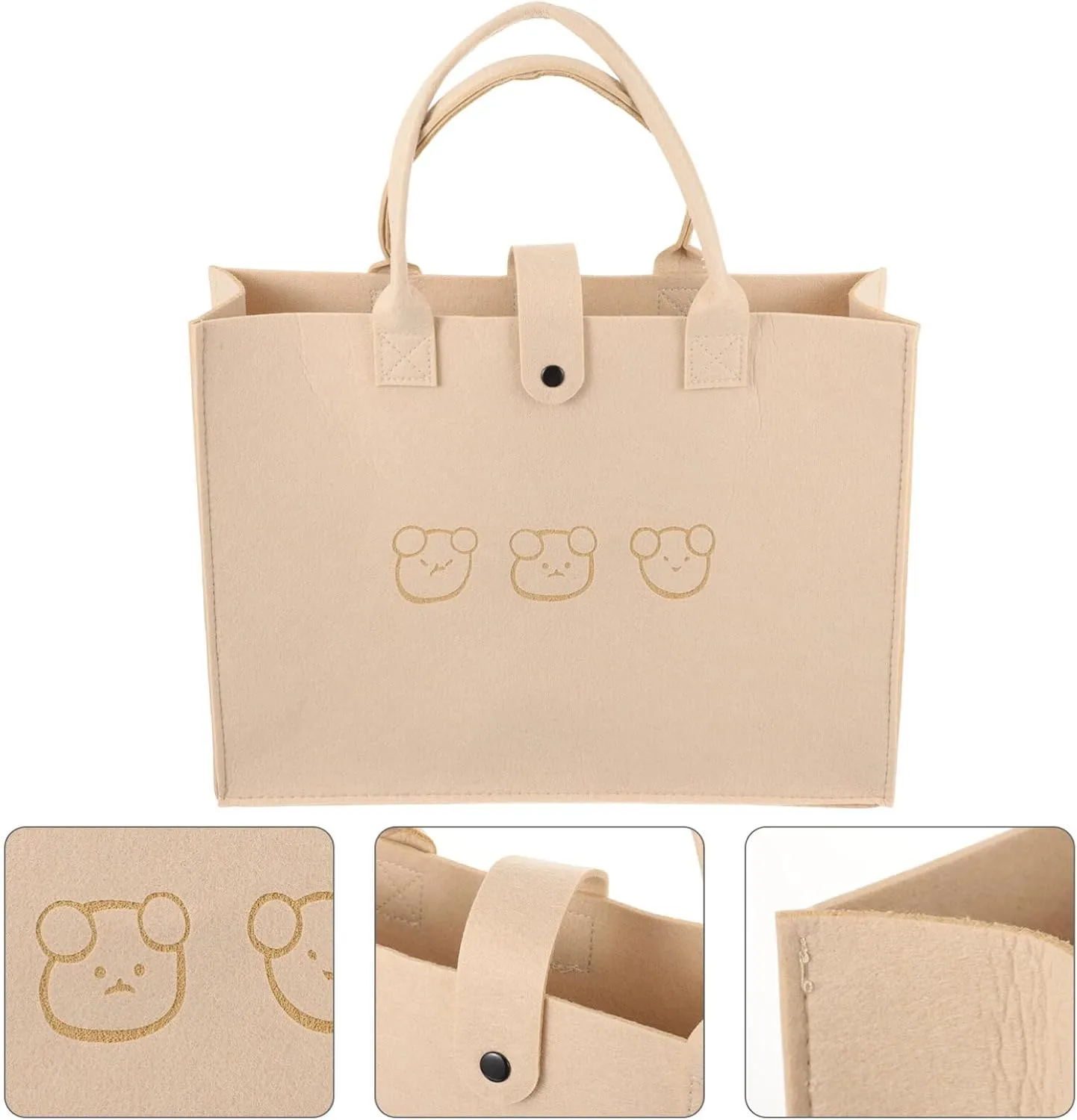 Luxshiny Minimalist Tote Bag Felt Shopping Bags Reusable Grocery Bags Cute Bear Handbag Farmhouse Shoulder Bag Bottle Wine