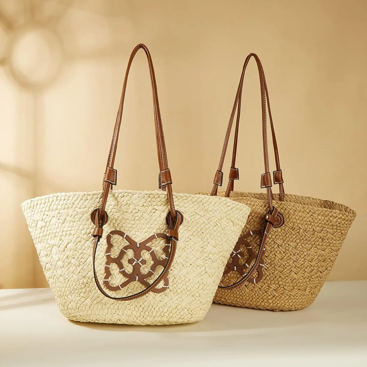 Luxury Design Striped Shoulder Bags Women Summer Beach Straw Bag Large Capacity Casual Totes Female Handbags (khaki) (Size : Khaki)