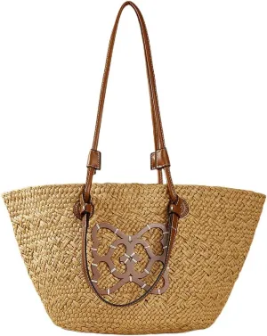 Luxury Design Striped Shoulder Bags Women Summer Beach Straw Bag Large Capacity Casual Totes Female Handbags (khaki) (Size : Khaki)