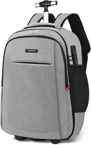 lychee Concealable Rolling Backpack-Adult Business Laptop Backpack with Wheels-20 inch Invisible Shoulder Strap Waterproof-Suitcase Travel Bag with reflective stripes,Grey
