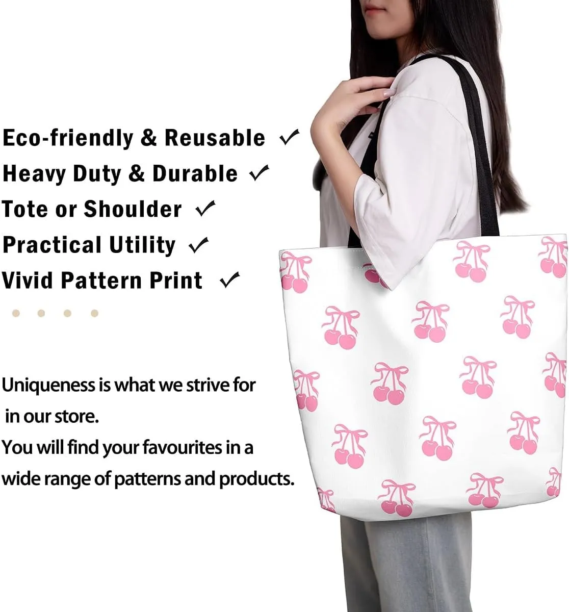 Magical Princess Canvas Tote Bag,Rainbow Tote Bag,Dreamy Pink Bowknot Shopping Grocery Bags for Sport Gym Swim