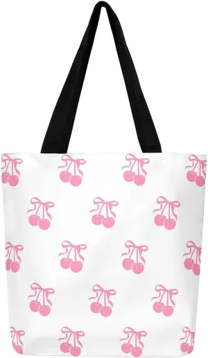 Magical Princess Canvas Tote Bag,Rainbow Tote Bag,Dreamy Pink Bowknot Shopping Grocery Bags for Sport Gym Swim