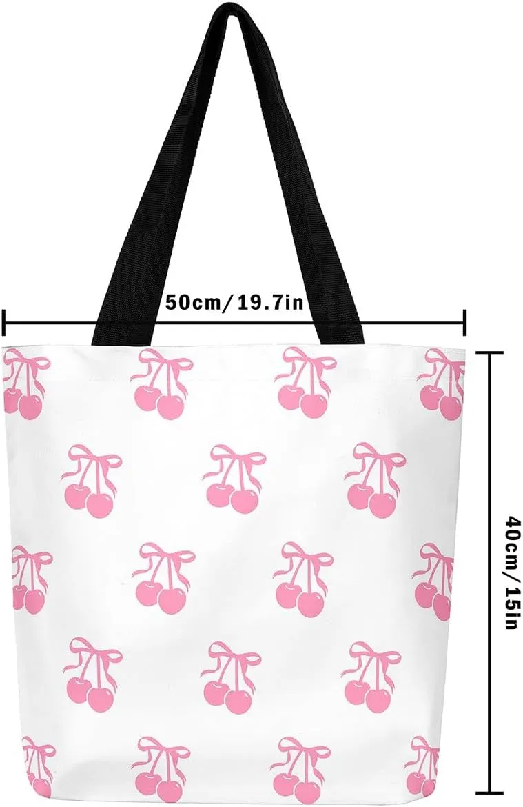 Magical Princess Canvas Tote Bag,Rainbow Tote Bag,Dreamy Pink Bowknot Shopping Grocery Bags for Sport Gym Swim