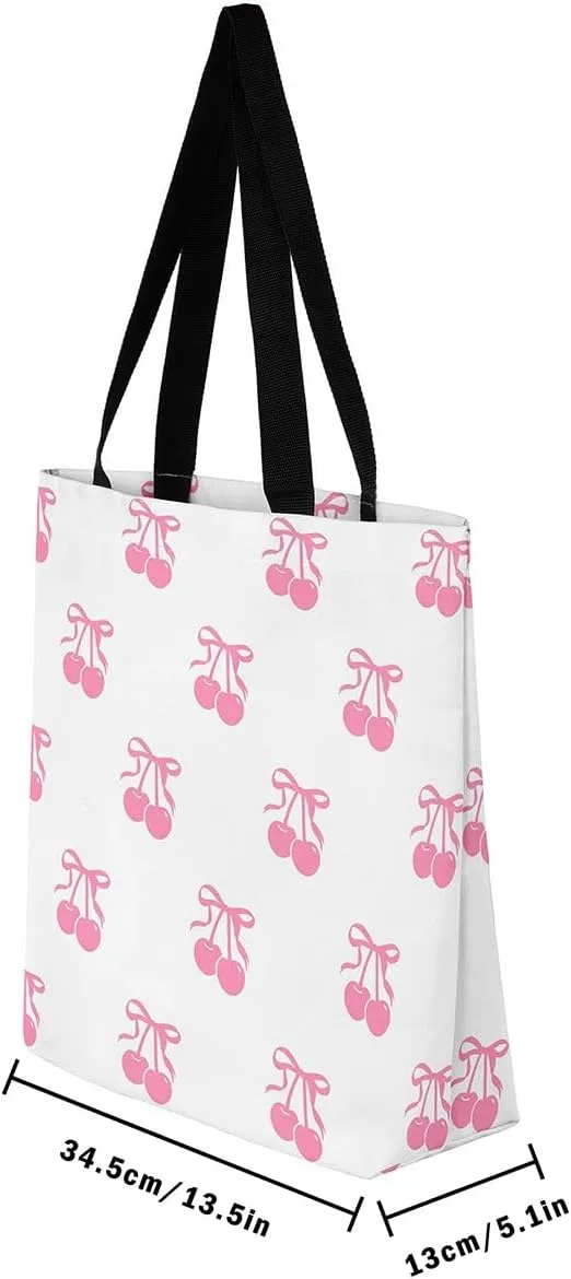 Magical Princess Canvas Tote Bag,Rainbow Tote Bag,Dreamy Pink Bowknot Shopping Grocery Bags for Sport Gym Swim
