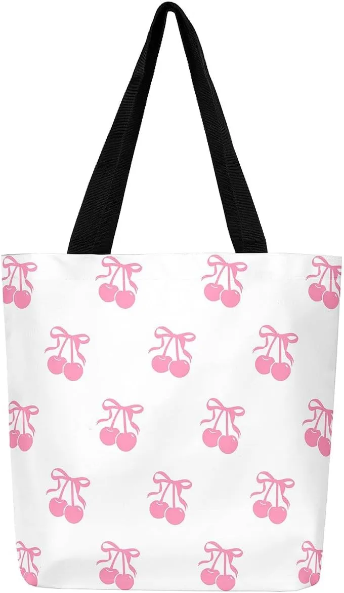 Magical Princess Canvas Tote Bag,Rainbow Tote Bag,Dreamy Pink Bowknot Shopping Grocery Bags for Sport Gym Swim