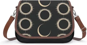 Magnificent Solar Eclipse Pattern Crossbody Bag Anti-Theft Side Shoulder Bags Adjustable Leather Messenger Bag Unisex