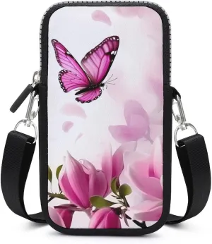 Magnolia Plant Flora Butterfly Small Crossbody Bags Cell Phone Bag Wallet Purses with Adjustable Strap for Women Men