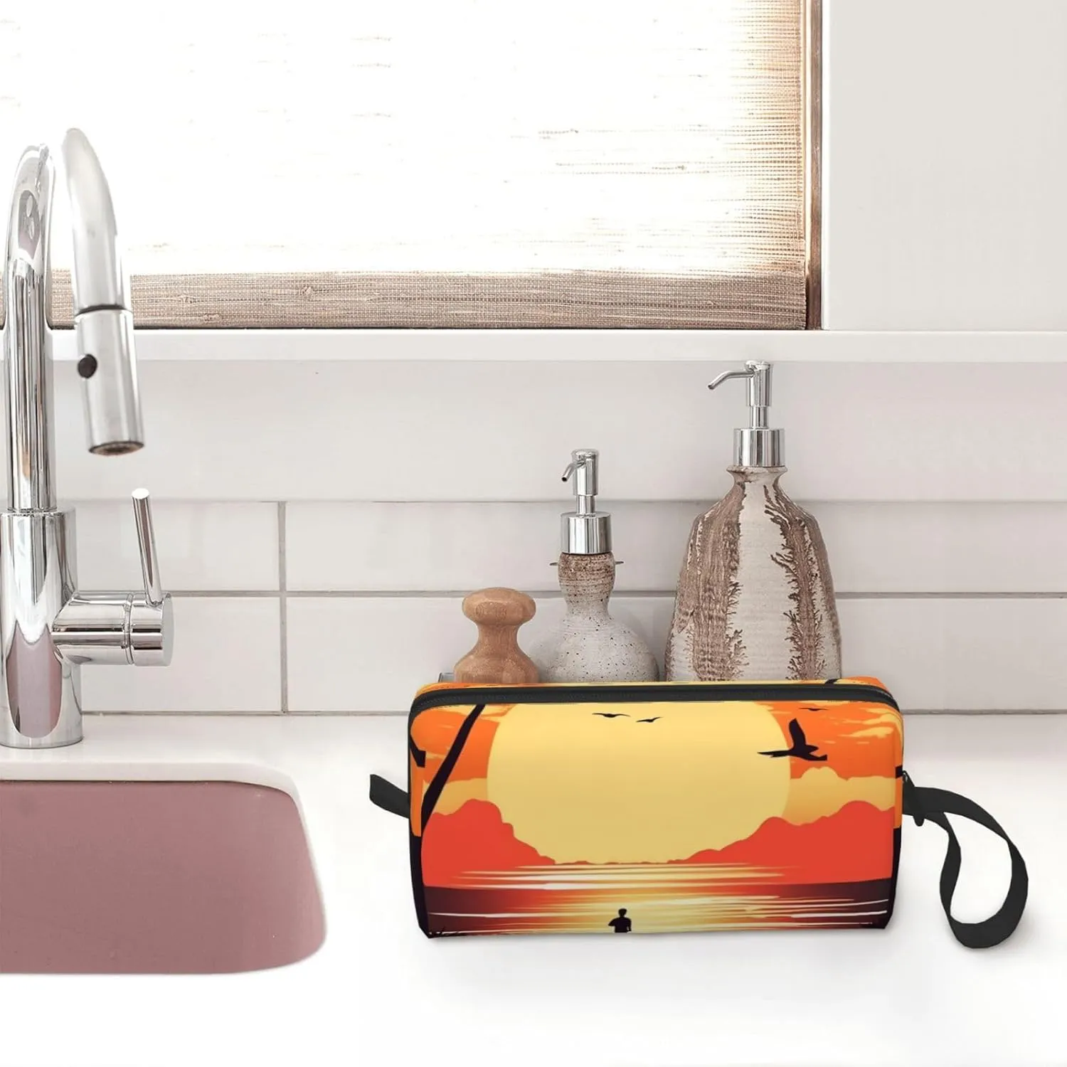 Makeup Bag for Women Silhouette summer beach Large Capacity Cosmetic Bags Portable Toiletry Bag Travel Storage