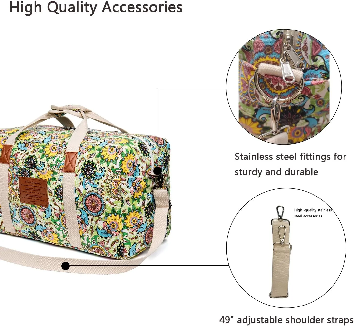 Malirona 22"Canvas Weekender Overnight Bags Travel Duffel Bag Carry On Bag for Women and Girls