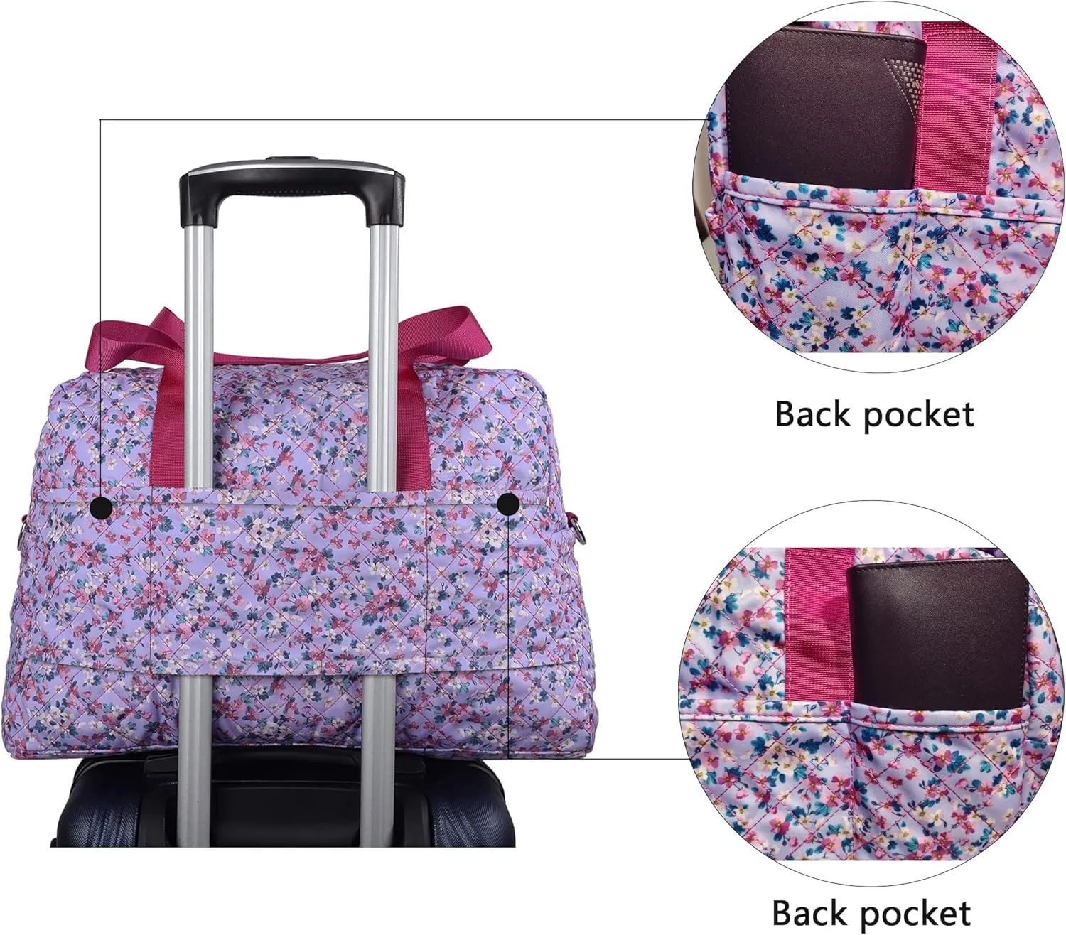 Malirona Foldable Gym Travel Duffel Bag Tote for Spirit Airlines Carry on Bag Carry-on Bag for Travel, Gym, Work, Weekender Overnight for Women and Girls (Light Purple)