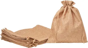 Mandala Crafts 10X12 Inch Plain Burlap Drawstring Gift Bags for Favors - 10 Large Linen Sacks Gift Pouches for Candy, Coffee, Jewelry, Wedding, and Party Supplies
