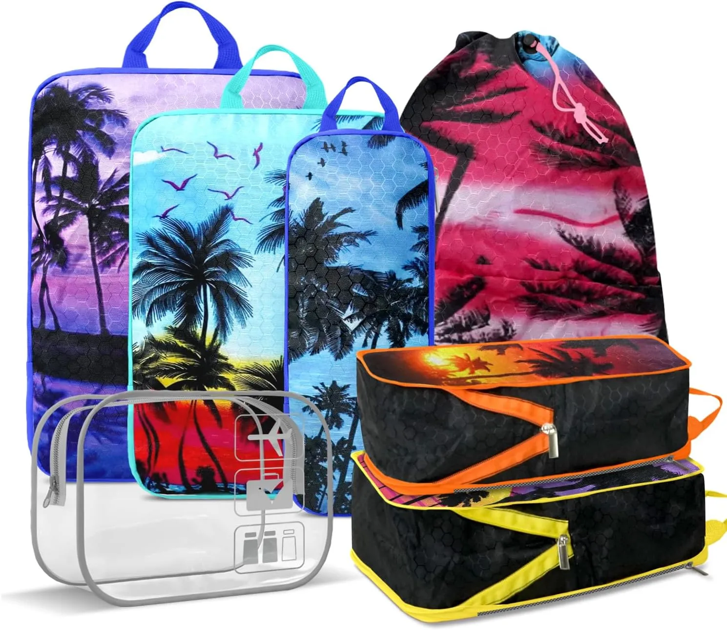 Maple Tree Compression Packing Cube (7 Piece) - Lightweight Compression Organizers Travel Essential Bag for Clothes Shoes Cosmetics Toiletry