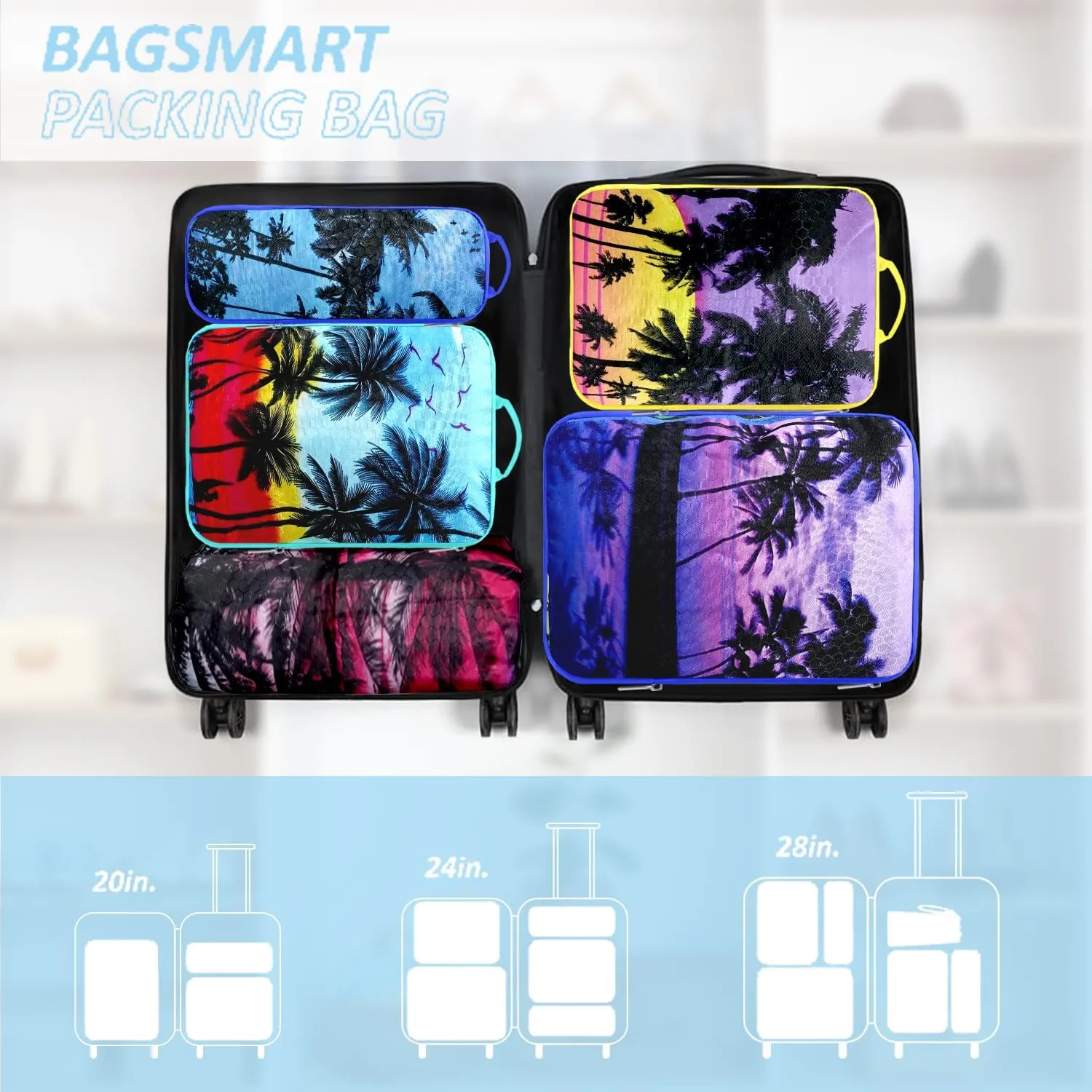 Maple Tree Compression Packing Cube (7 Piece) - Lightweight Compression Organizers Travel Essential Bag for Clothes Shoes Cosmetics Toiletry