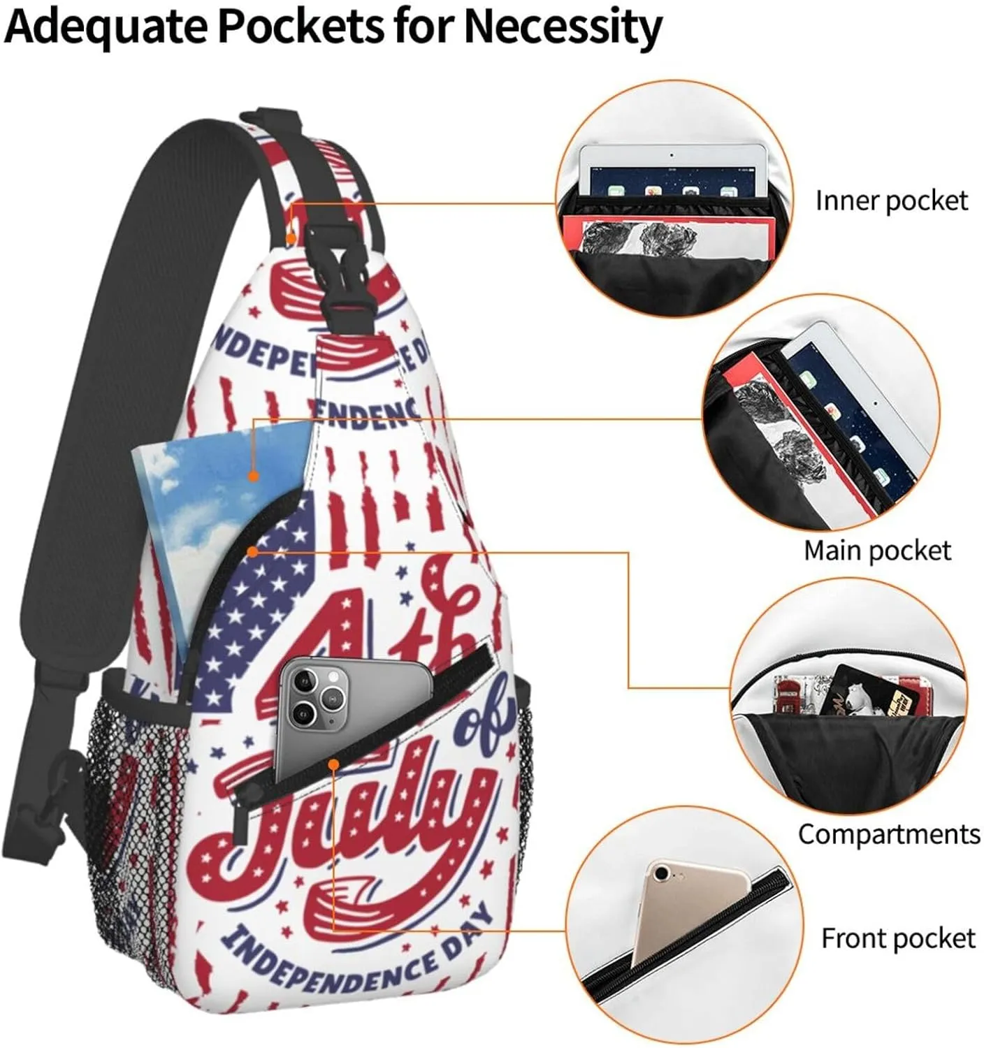 Mardi Gras American Flag Carnival Celebration Sling Bag Crossbody Bag Casual Chest Bags Travel Shoulder Backpack