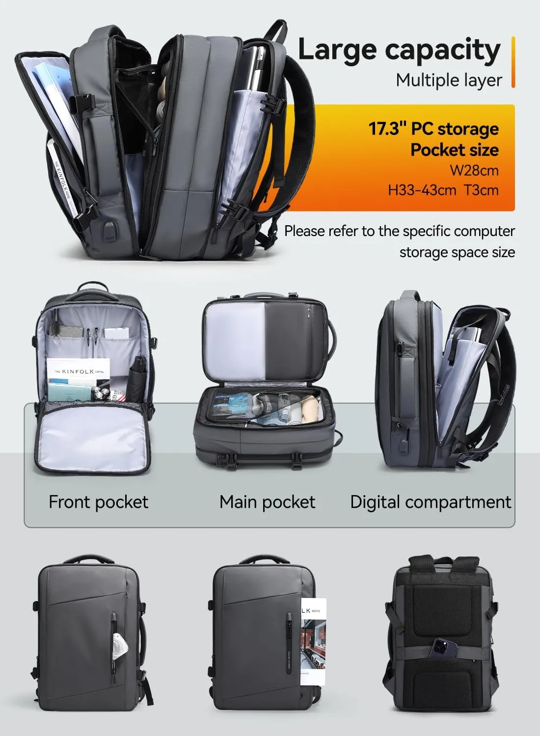 Mark Ryden Business Backpack for Men and Women, Expandable Travel Backpack, Waterproof Travel 25L-40L fit 17 Inch Laptop Backpack with USB Charging Port, Carry on Flight Approved Computer Backpack