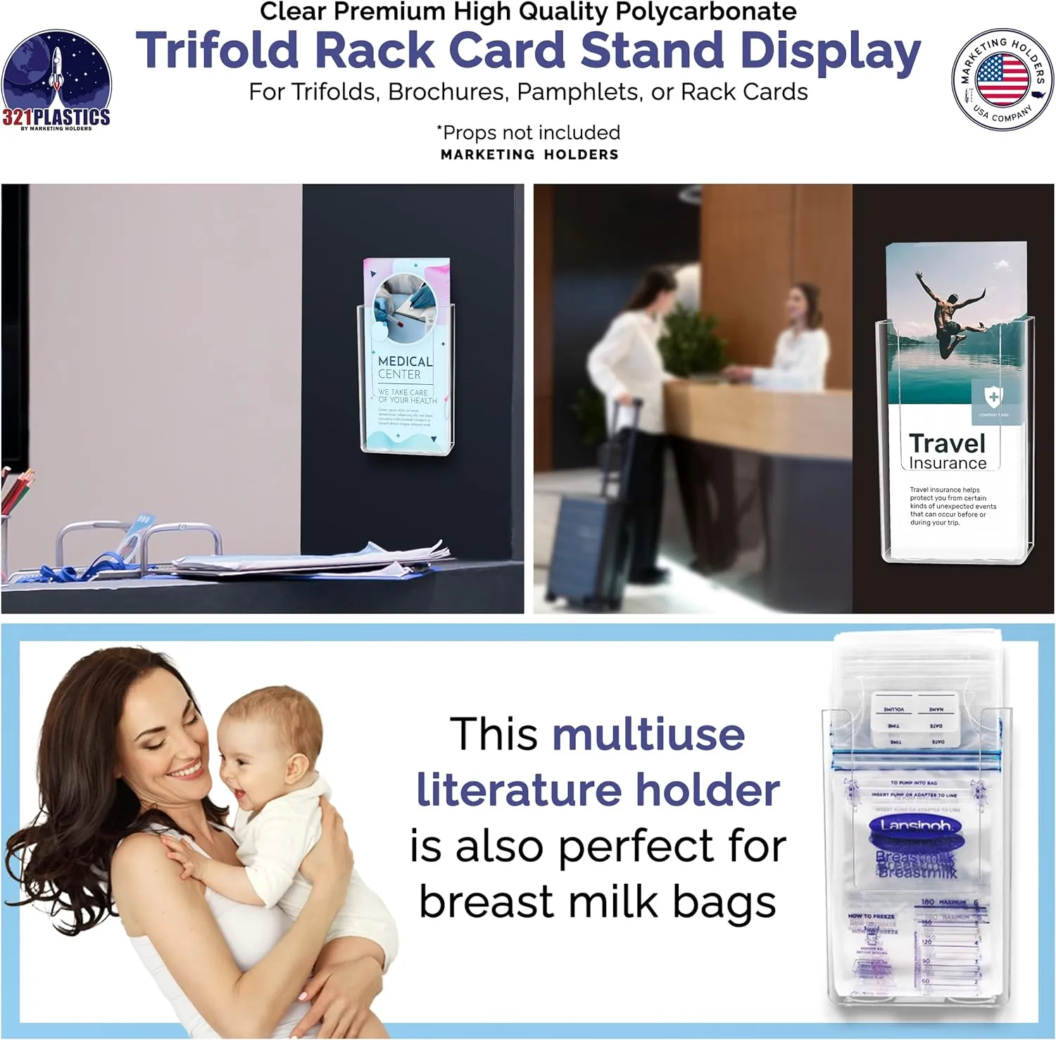 Marketing Holders Milk Bags Storage Holder with Hardware 4 Inch Wide Wall Mountable Space Saving Grab and Go Clear Acrylic Caddy Perfect for New Moms