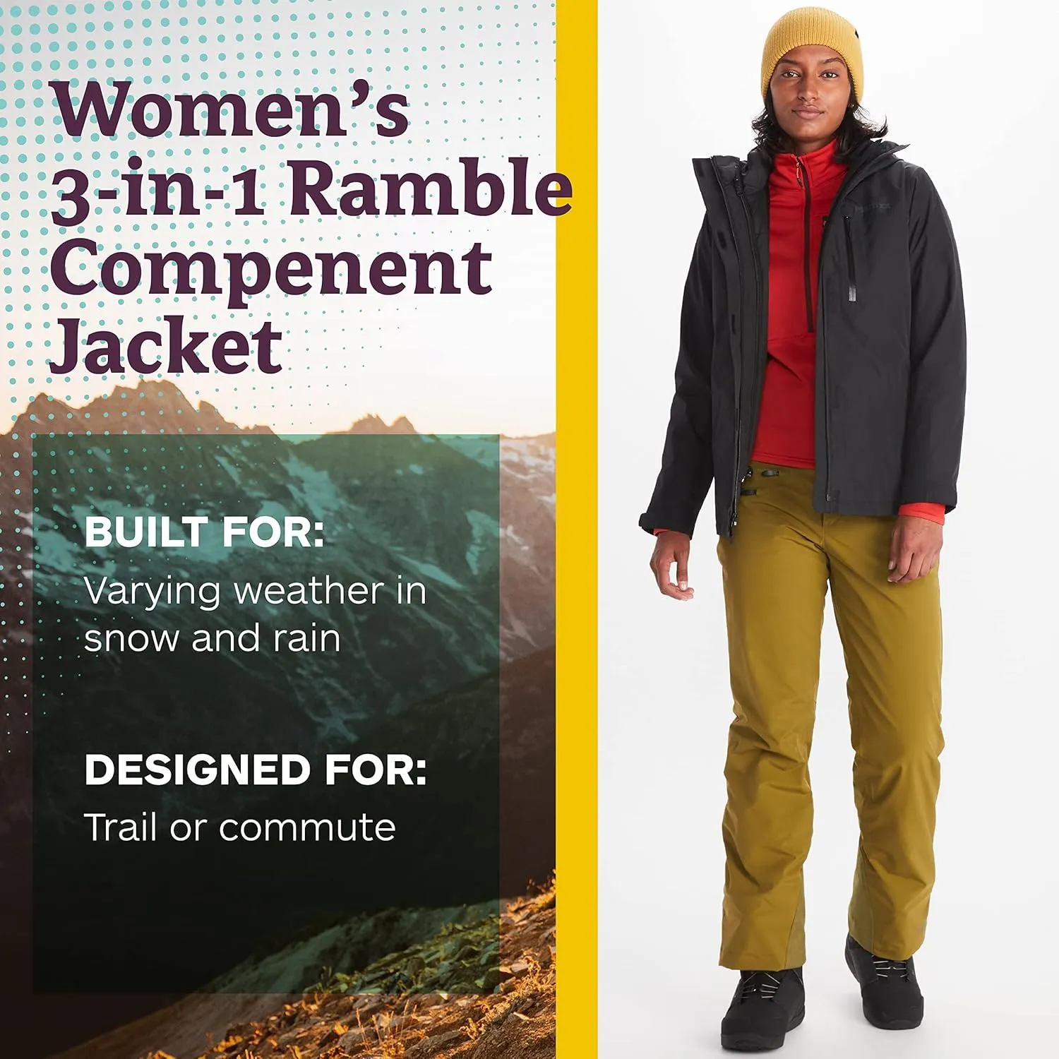 MARMOT Women's Ramble 3-in-1 Component Jacket - Recycled Waterproof Shell with Hood and Removable Insulated Thermal R Liner