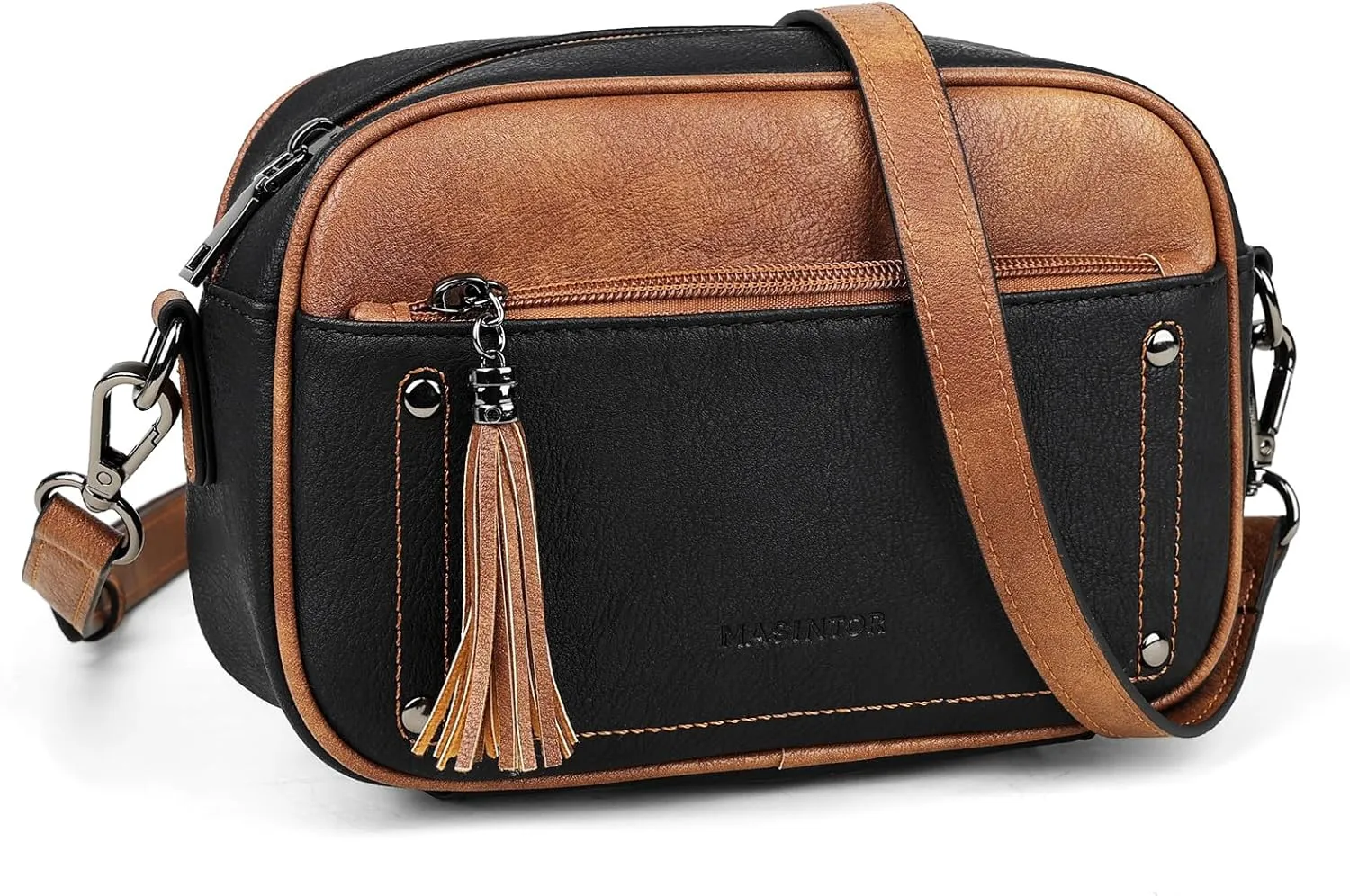 MASINTOR Crossbody Bags for Women Vegan Leather, Trendy Shoulder Purse with Adjustable Strap and Tassel