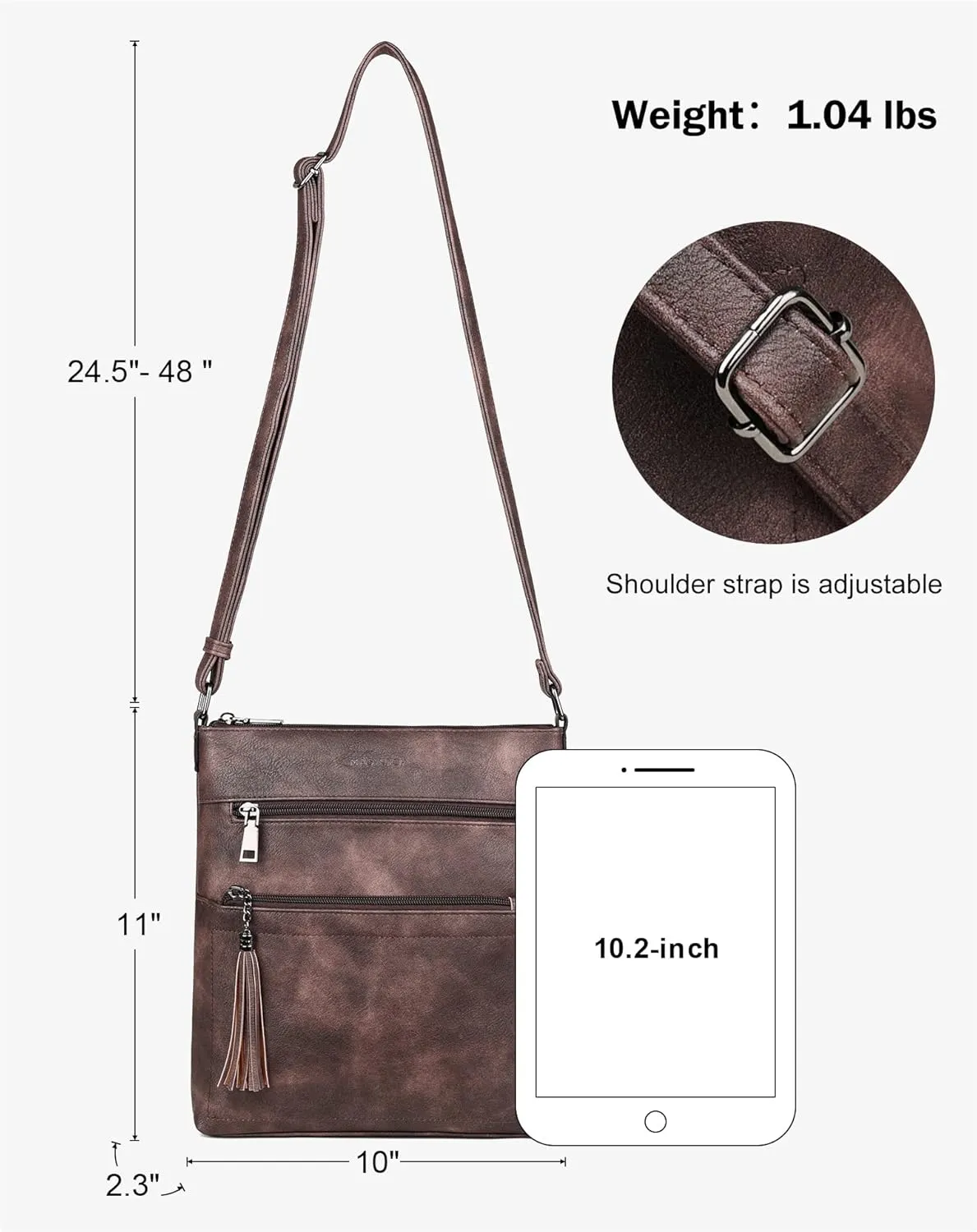 MASINTOR Crossbody Purses for Women, Multi Pocket Casual Crossbody Bag, Adjustable Strap Shoulder Bag with Tassel