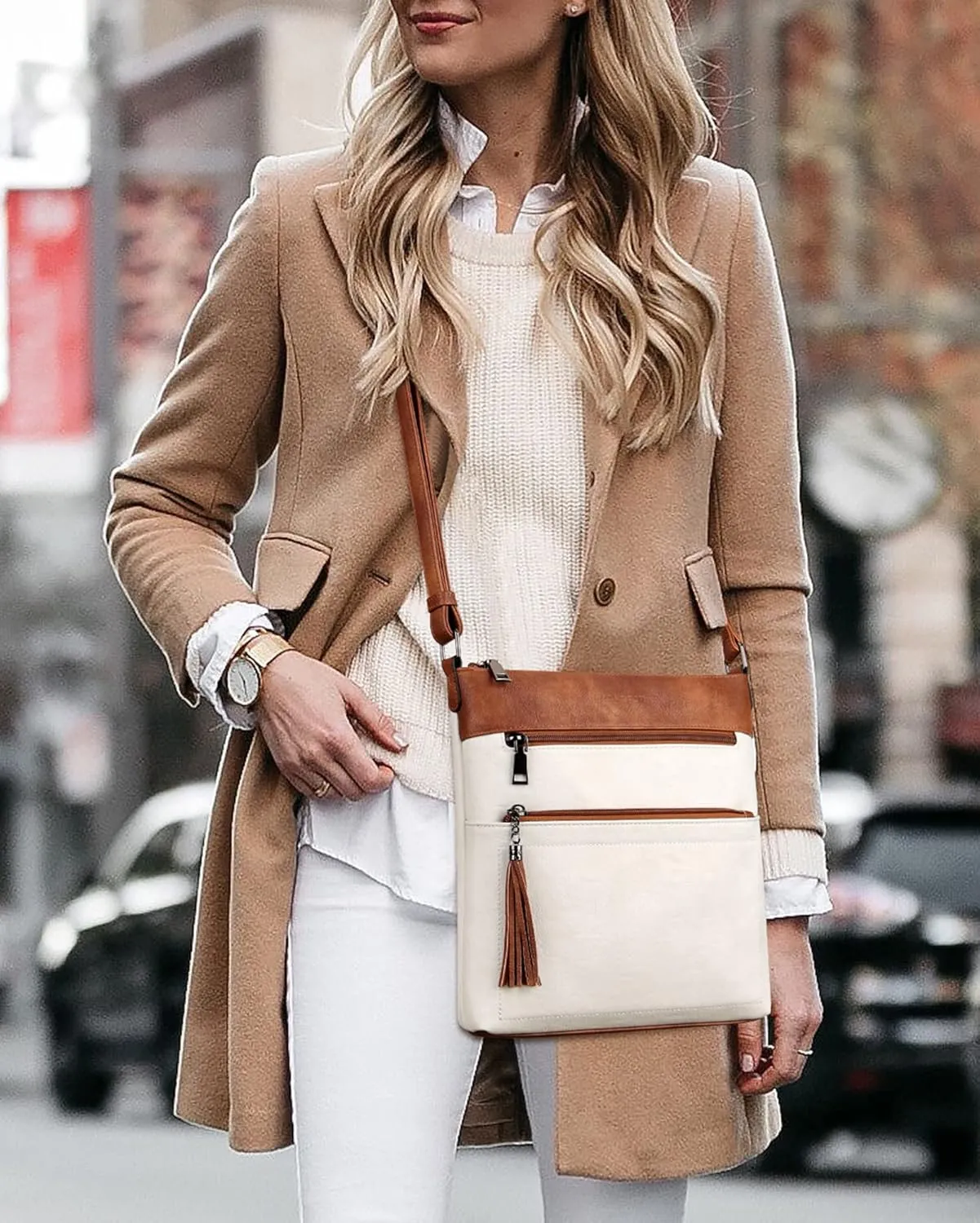 MASINTOR Crossbody Purses for Women, Multi Pocket Casual Crossbody Bag, Adjustable Strap Shoulder Bag with Tassel