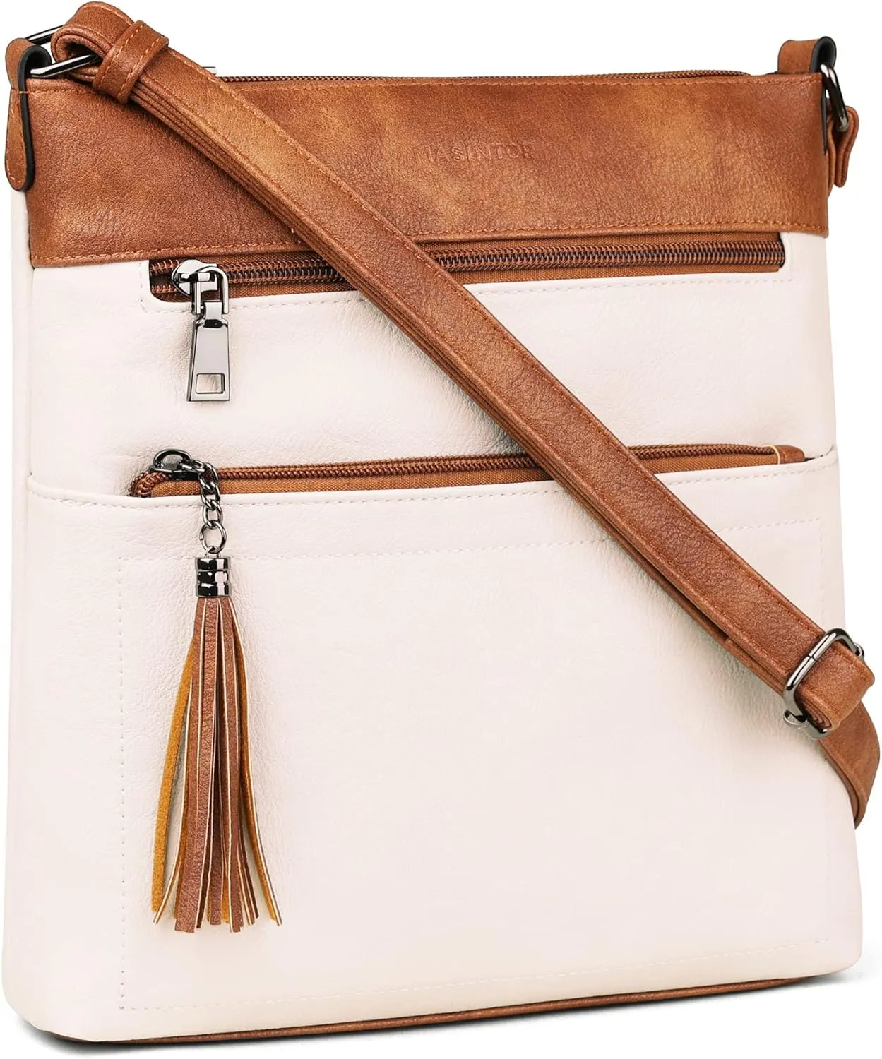 MASINTOR Crossbody Purses for Women, Multi Pocket Casual Crossbody Bag, Adjustable Strap Shoulder Bag with Tassel