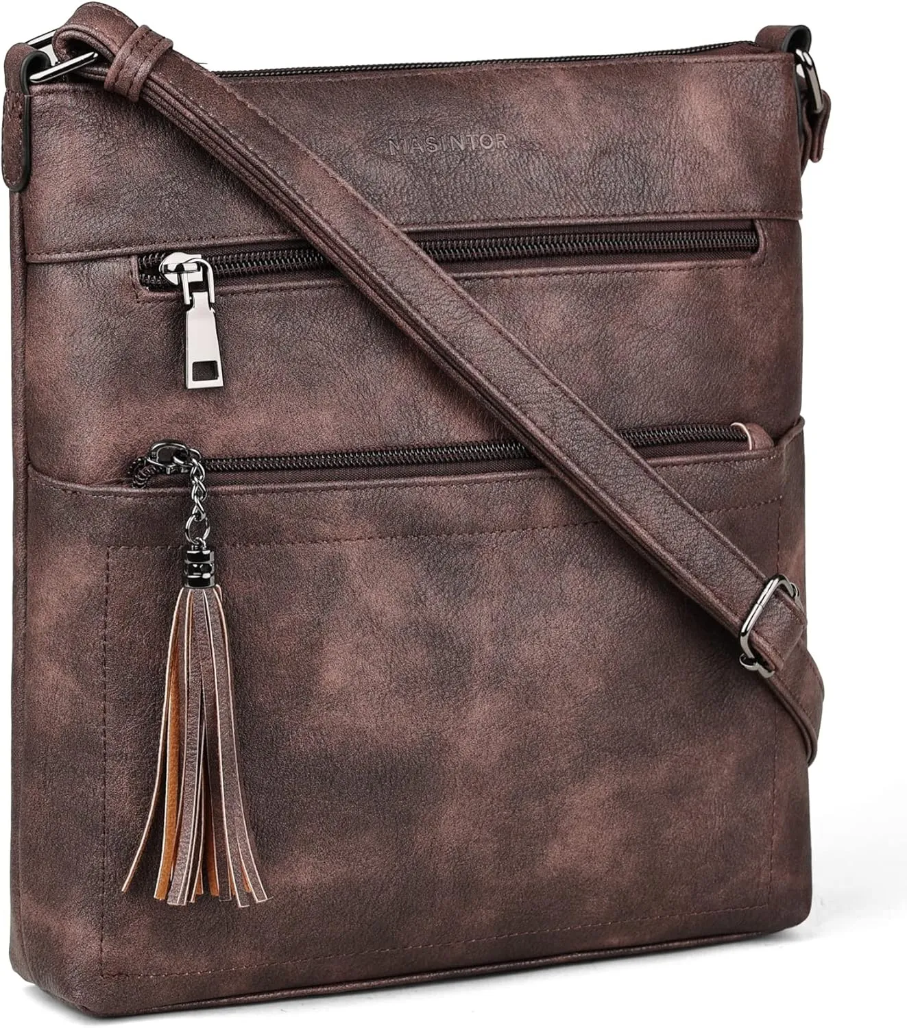 MASINTOR Crossbody Purses for Women, Multi Pocket Casual Crossbody Bag, Adjustable Strap Shoulder Bag with Tassel