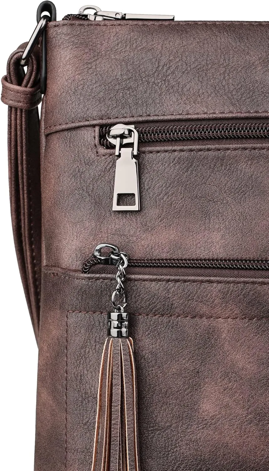 MASINTOR Crossbody Purses for Women, Multi Pocket Casual Crossbody Bag, Adjustable Strap Shoulder Bag with Tassel