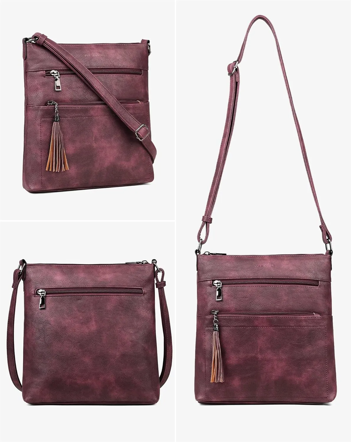 MASINTOR Crossbody Purses for Women, Multi Pocket Casual Crossbody Bag, Adjustable Strap Shoulder Bag with Tassel