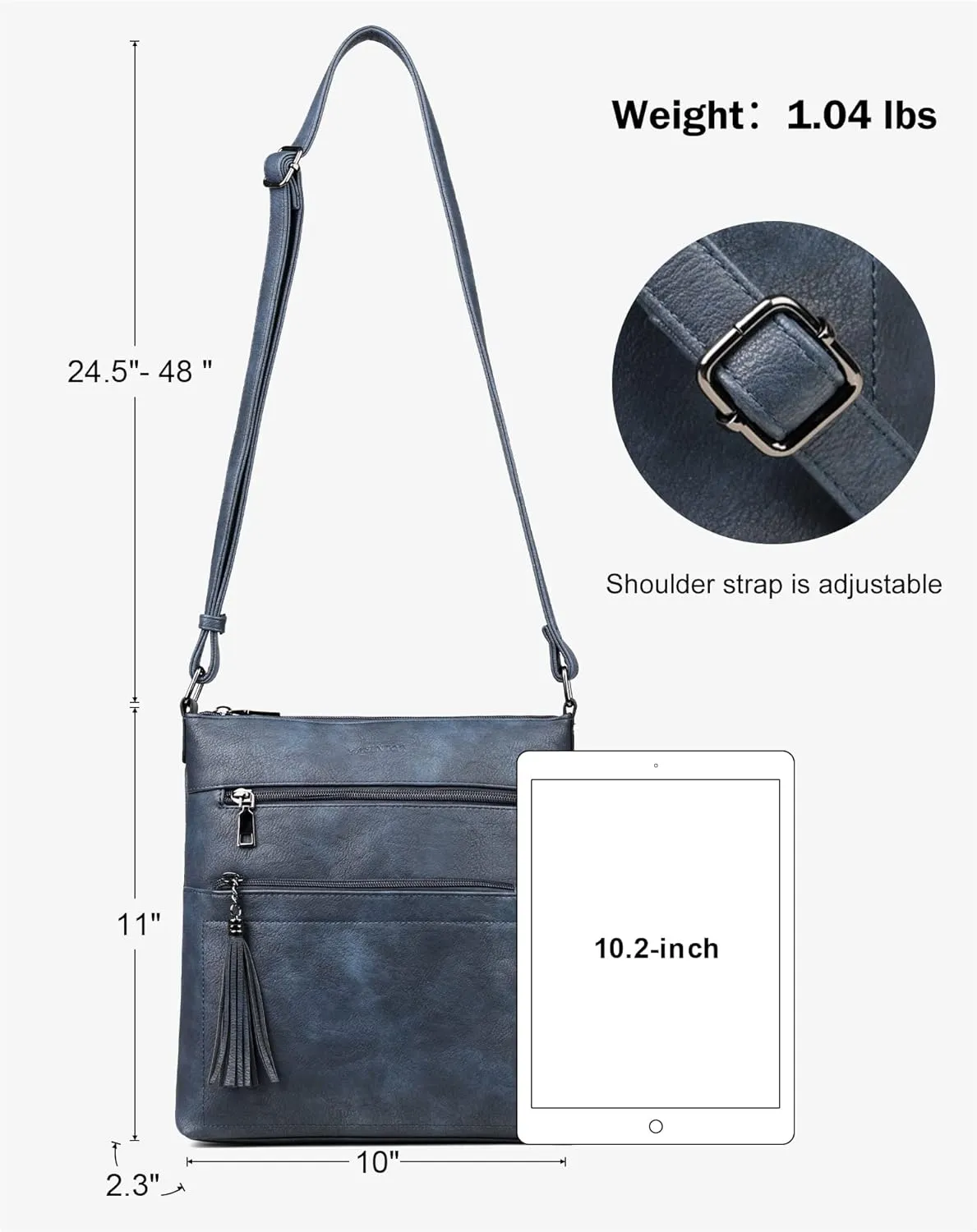 MASINTOR Crossbody Purses for Women, Multi Pocket Casual Crossbody Bag, Adjustable Strap Shoulder Bag with Tassel