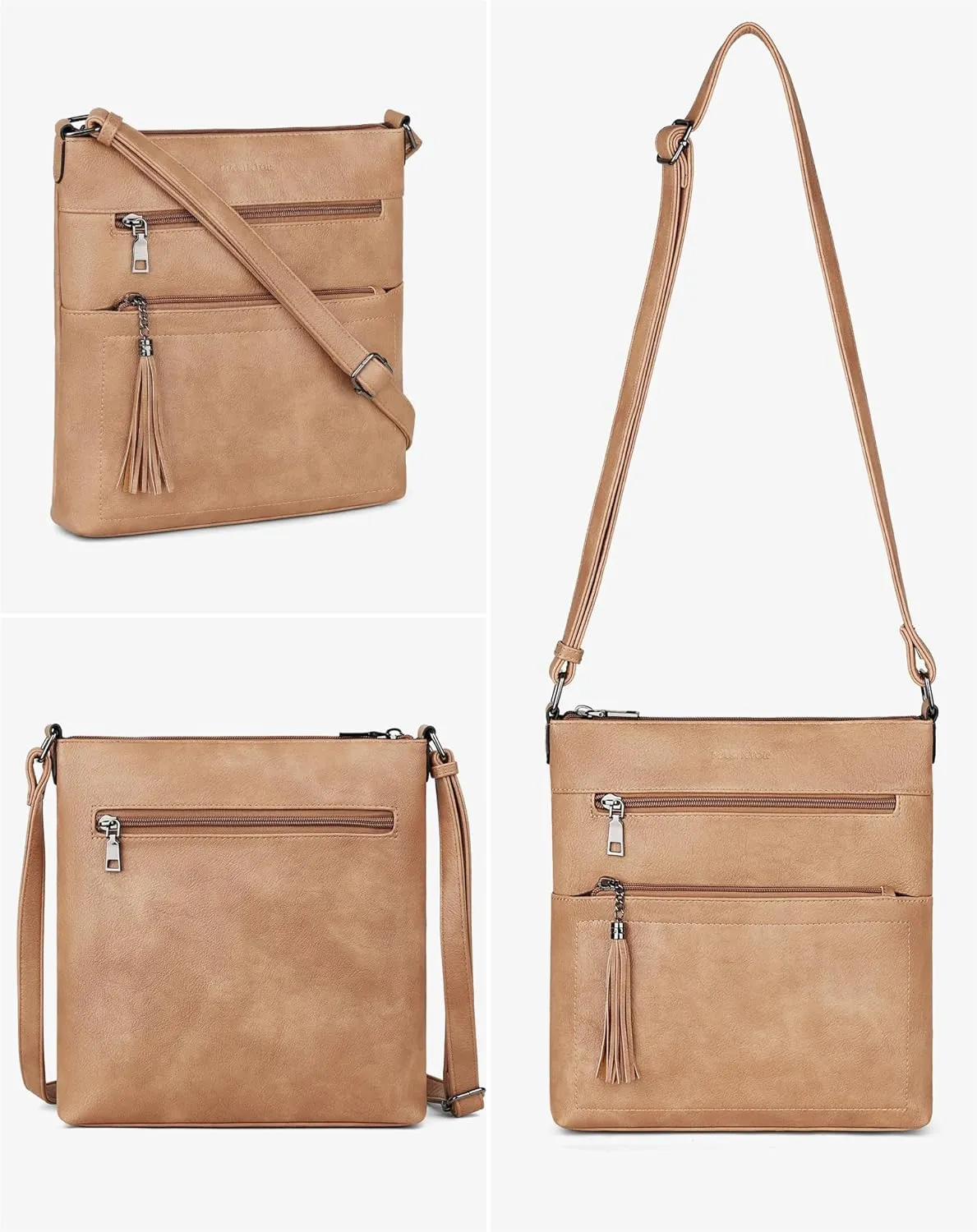 MASINTOR Crossbody Purses for Women, Multi Pocket Casual Crossbody Bag, Adjustable Strap Shoulder Bag with Tassel