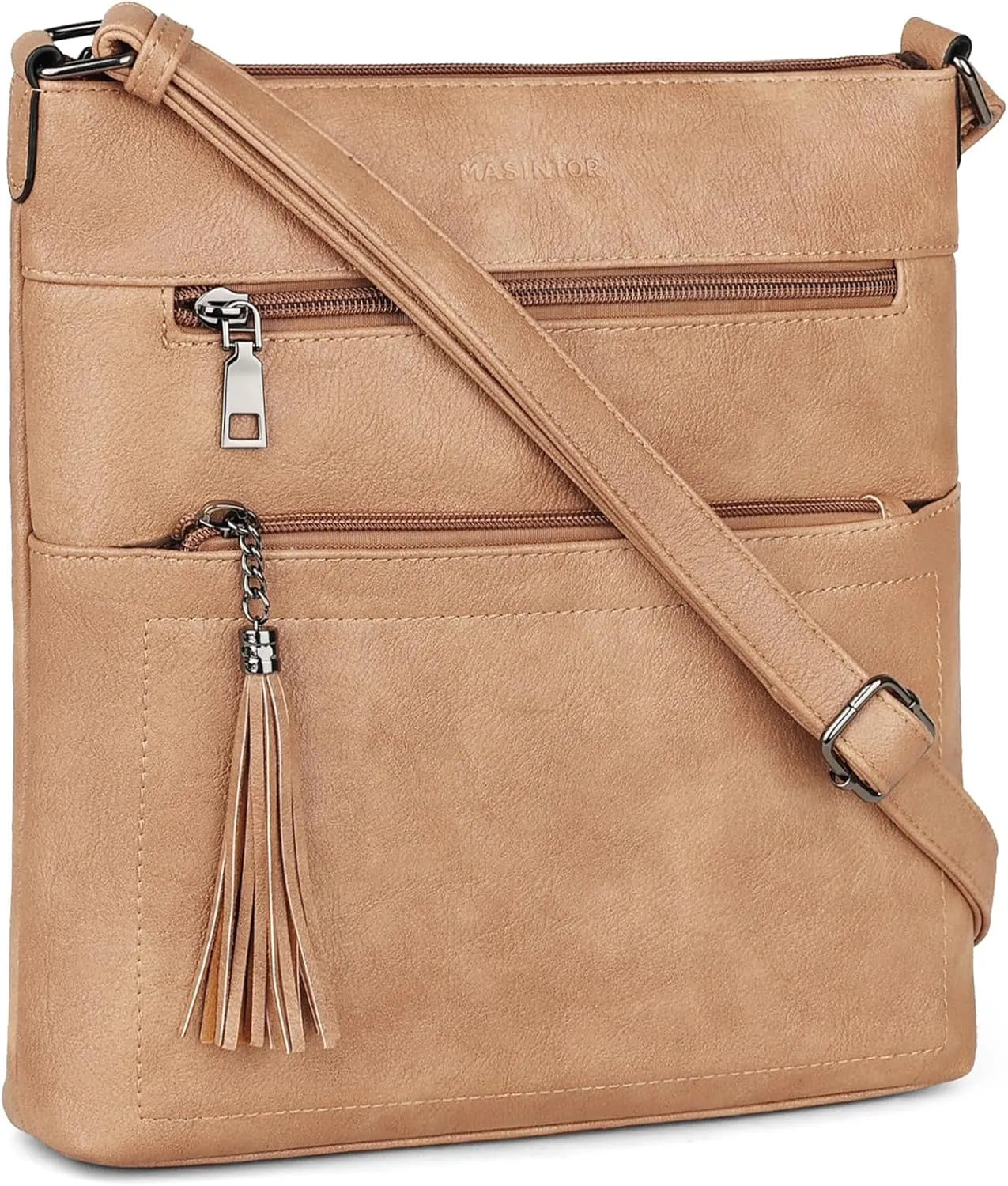 MASINTOR Crossbody Purses for Women, Multi Pocket Casual Crossbody Bag, Adjustable Strap Shoulder Bag with Tassel