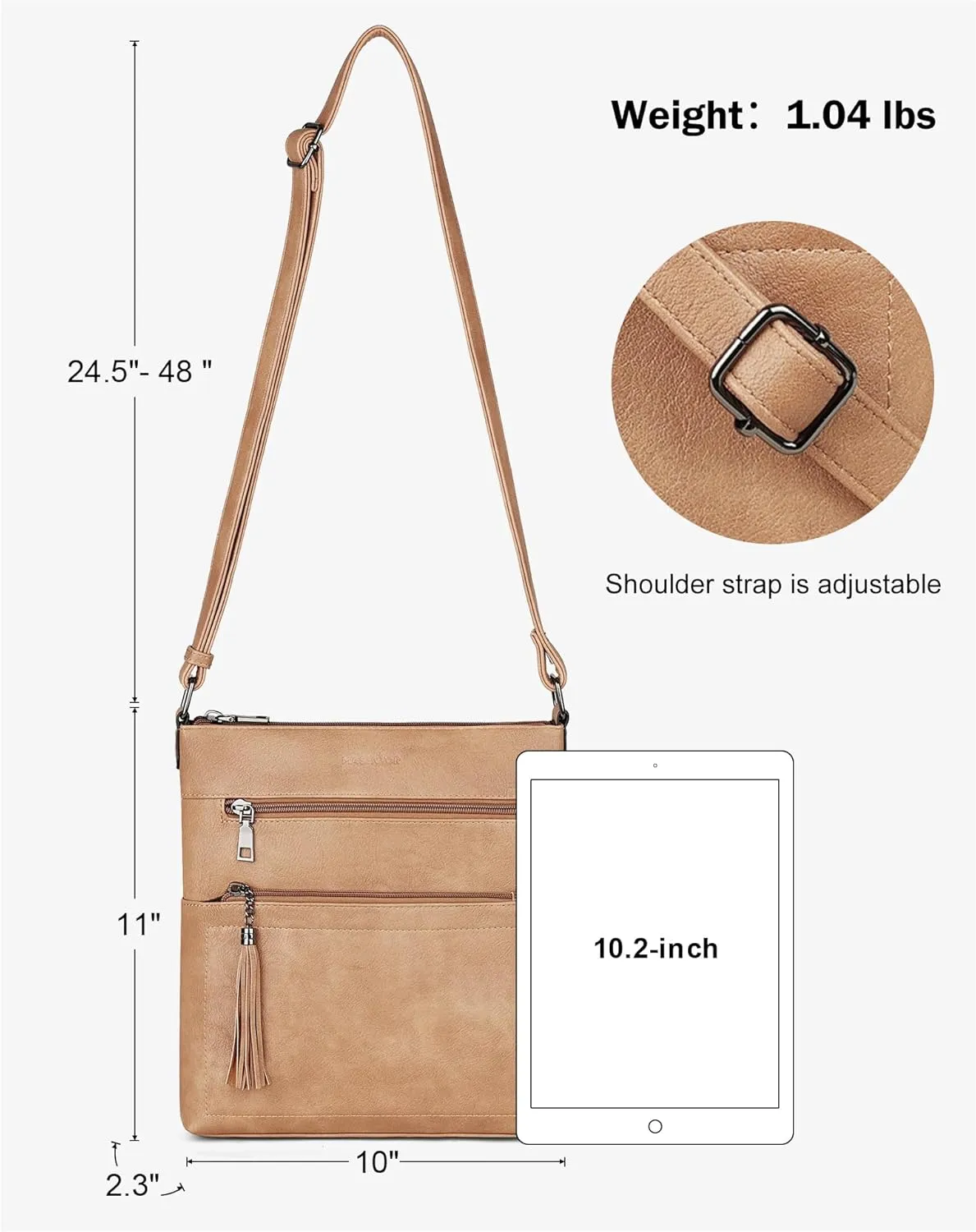 MASINTOR Crossbody Purses for Women, Multi Pocket Casual Crossbody Bag, Adjustable Strap Shoulder Bag with Tassel