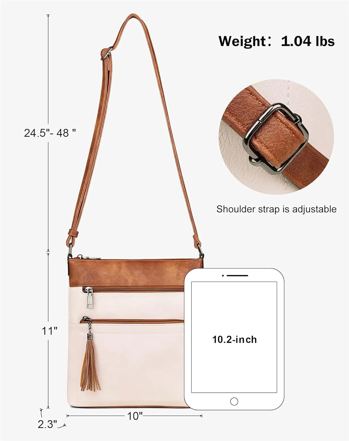 MASINTOR Crossbody Purses for Women, Multi Pocket Casual Crossbody Bag, Adjustable Strap Shoulder Bag with Tassel
