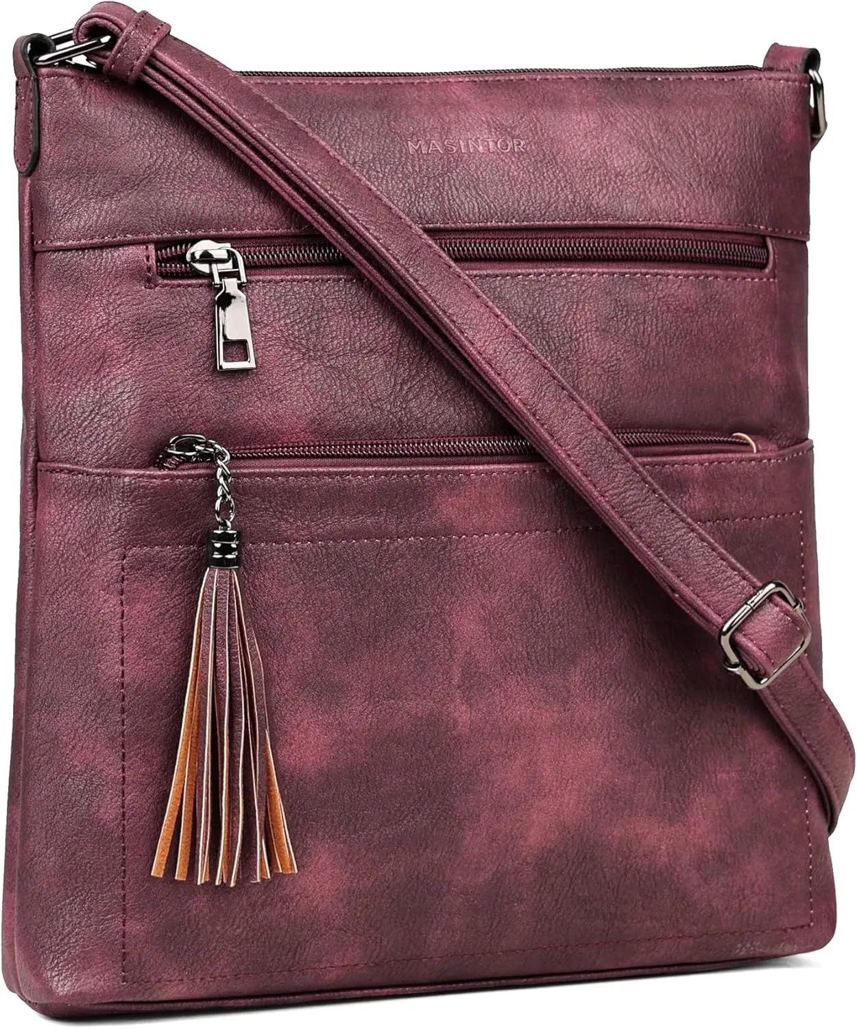 MASINTOR Crossbody Purses for Women, Multi Pocket Casual Crossbody Bag, Adjustable Strap Shoulder Bag with Tassel