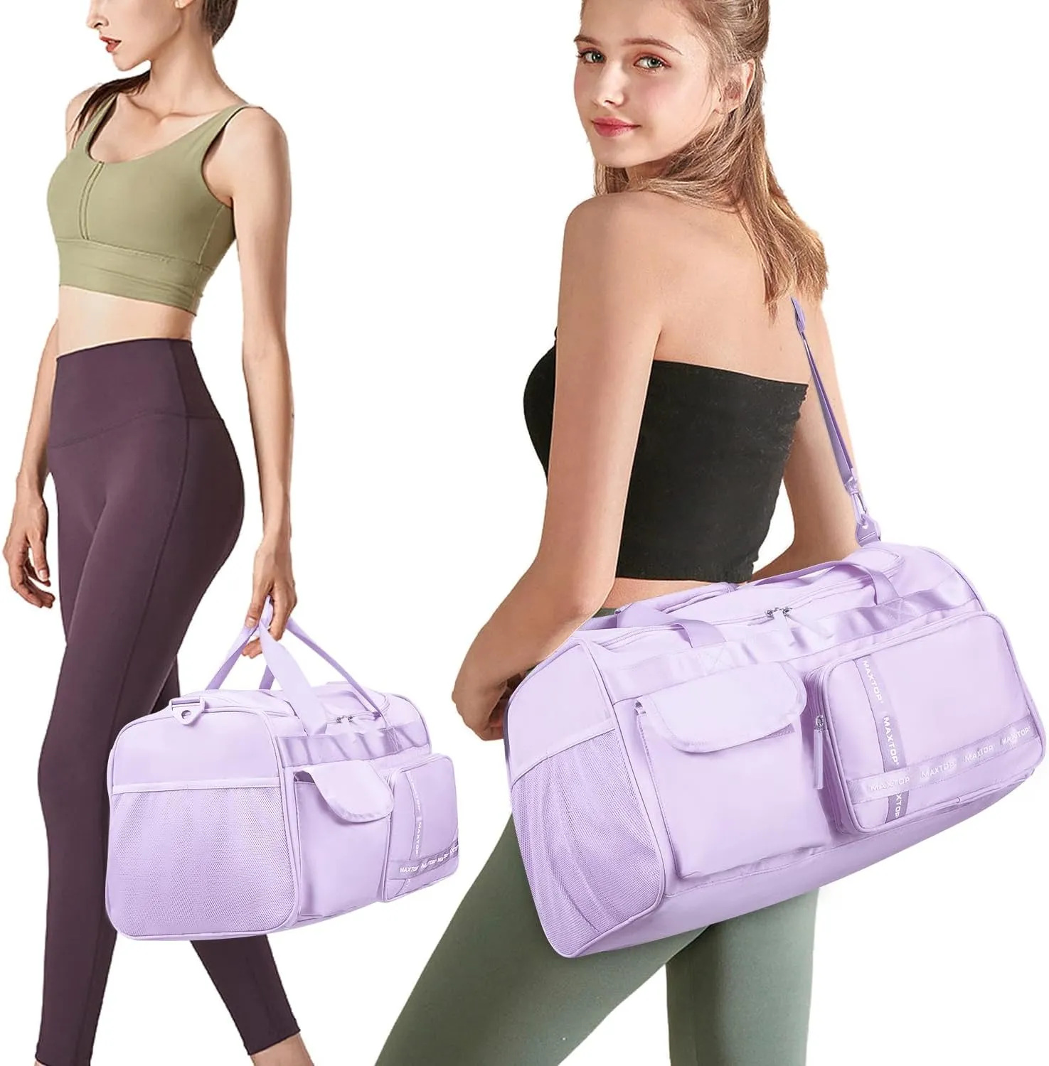 MAXTOP Travel Duffle Bag for Women Carry On Tote Weekender Overnight Bag Large Capacity Duffel Bag With Shoe Compartment,Gym Tote Bag with Dry and Wet Separation
