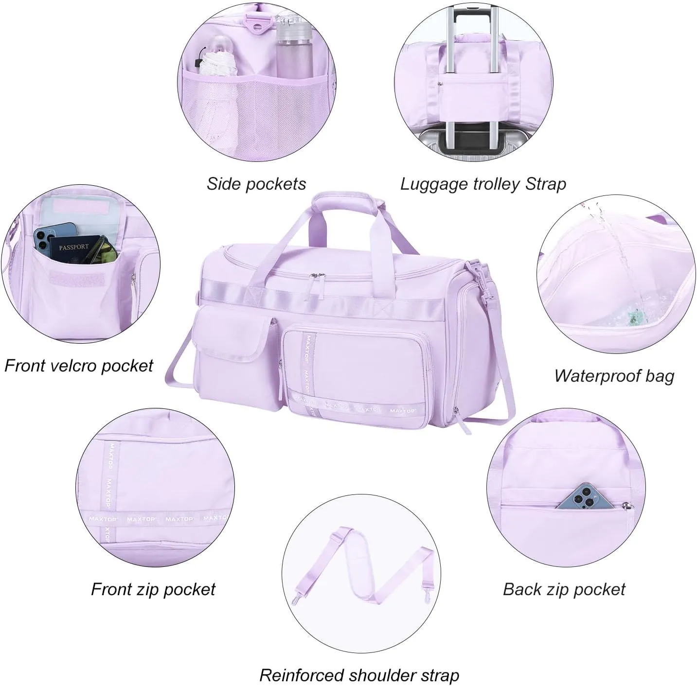 MAXTOP Travel Duffle Bag for Women Carry On Tote Weekender Overnight Bag Large Capacity Duffel Bag With Shoe Compartment,Gym Tote Bag with Dry and Wet Separation