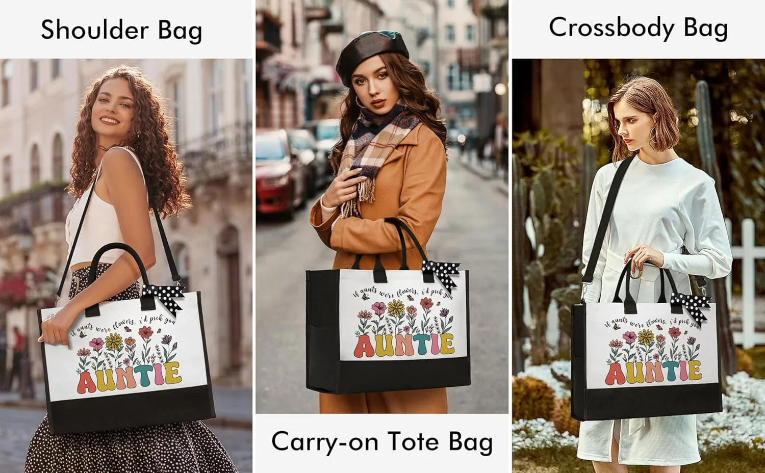 MAYICIVO Aunt Mothers Day Gifts from Niece Nephew, Auntie Mothers Day Gifts from Niece Nephew, Auntie Canvas Tote Bag & Makeup Bag for Aunt Birthday, Christmas, Retirement Gift