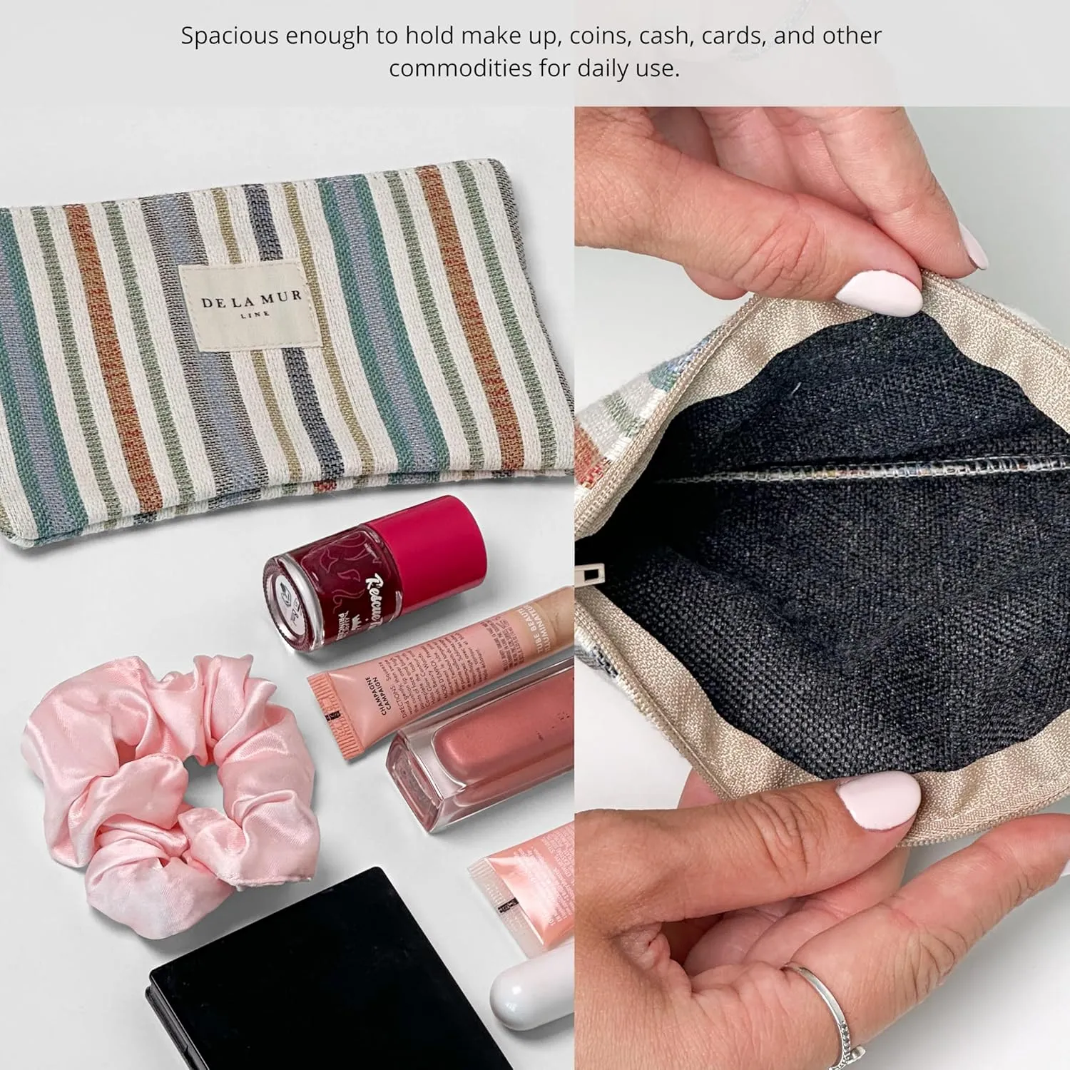 Medium Boho Striped Travel Size Toiletries Makeup Pouch – Travel Cosmetic Bag, Toiletry Organizer & Coin Purse for Women, Perfect Gifts for Her, Boho Makeup Bag, Made in Barcelona